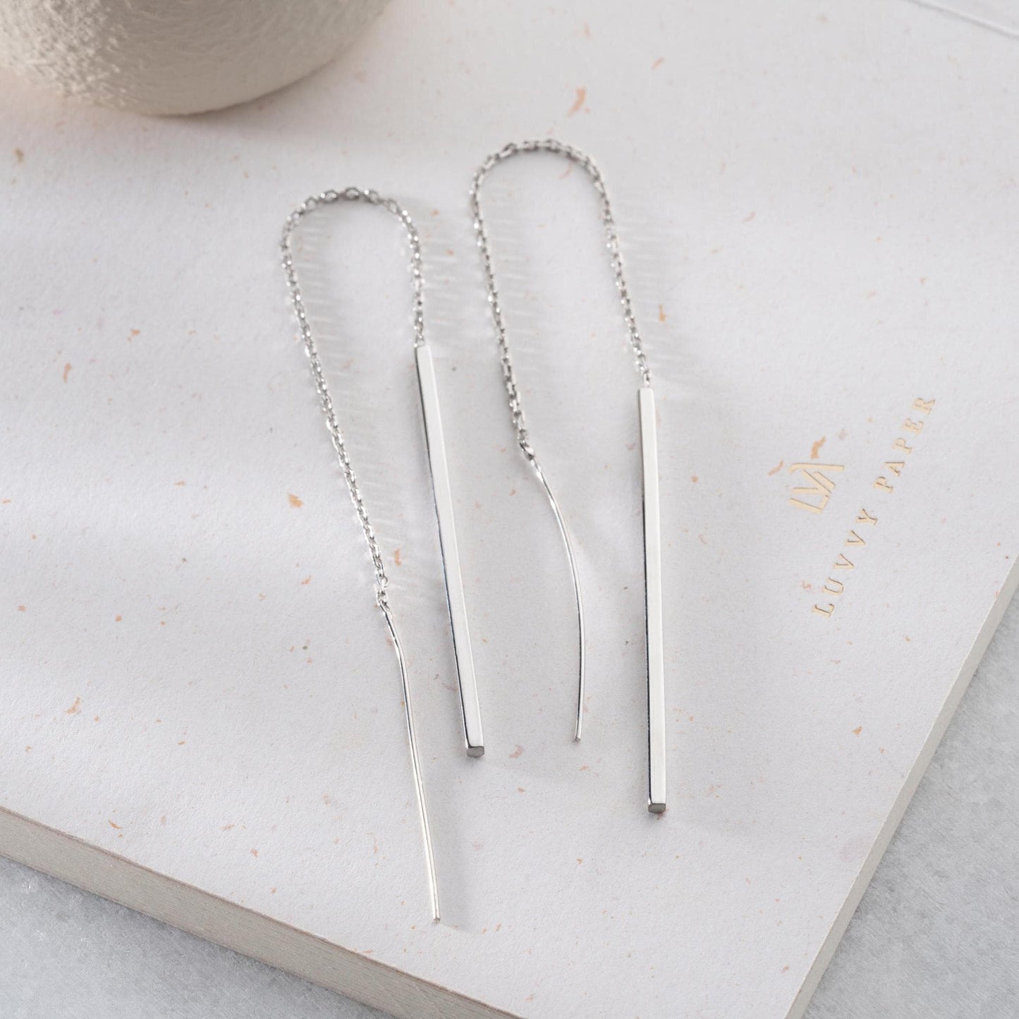 Minimalist long drop earrings crafted in 14K gold plated and 925 sterling silver, perfect for gifting