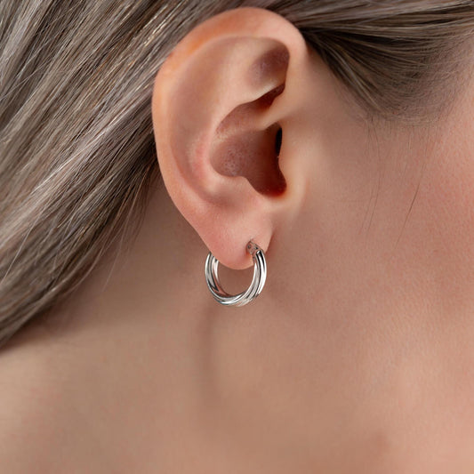 Double-layer hoop earrings crafted in 925 sterling silver and 14K gold-plated options, perfect for Christmas gifts or everyday elegance.