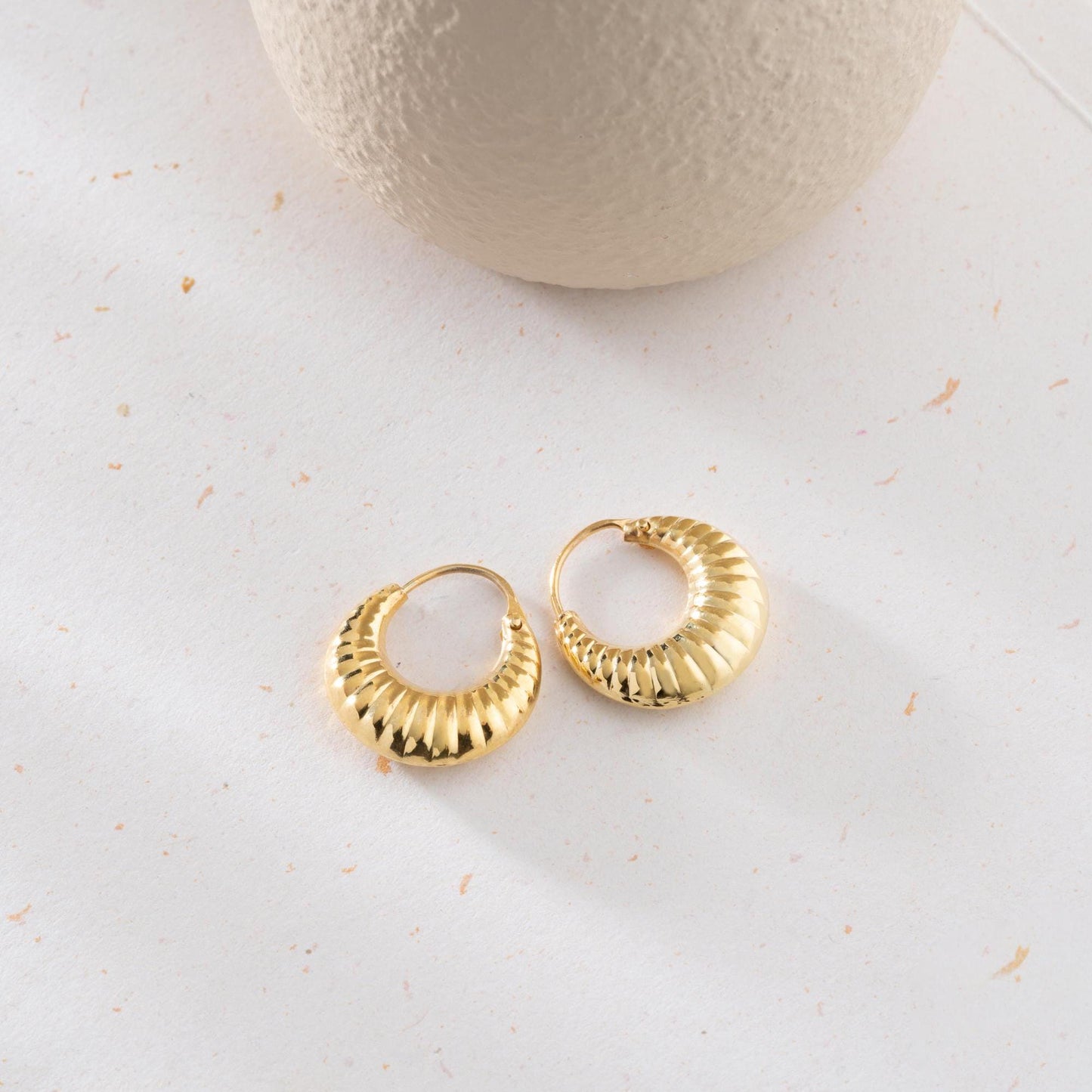 Crescent-shaped hoop earrings crafted from 925 sterling silver with 14K gold-plated options, featuring a textured design, perfect for Christmas gifts.