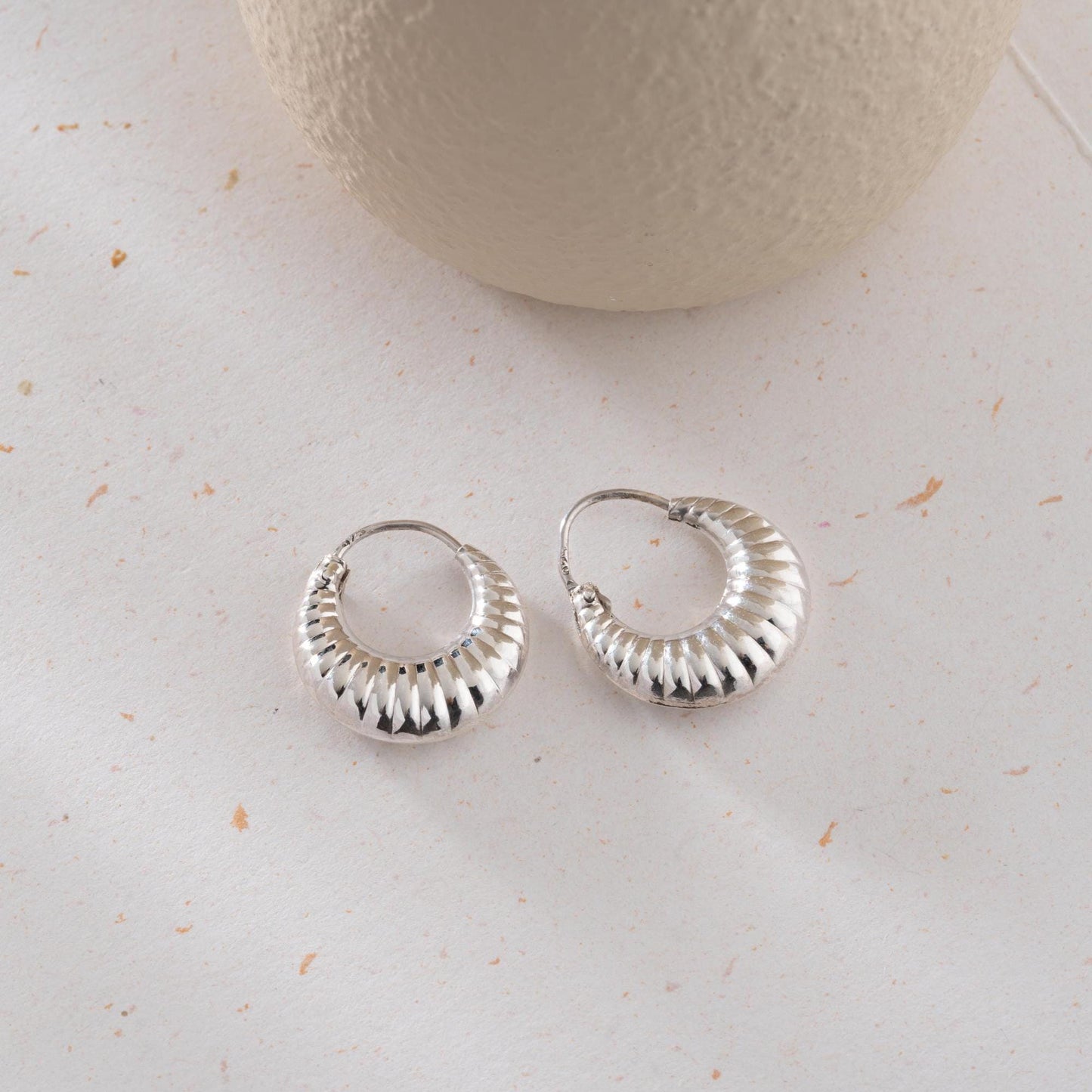 Crescent-shaped hoop earrings crafted from 925 sterling silver with 14K gold-plated options, featuring a textured design, perfect for Christmas gifts.