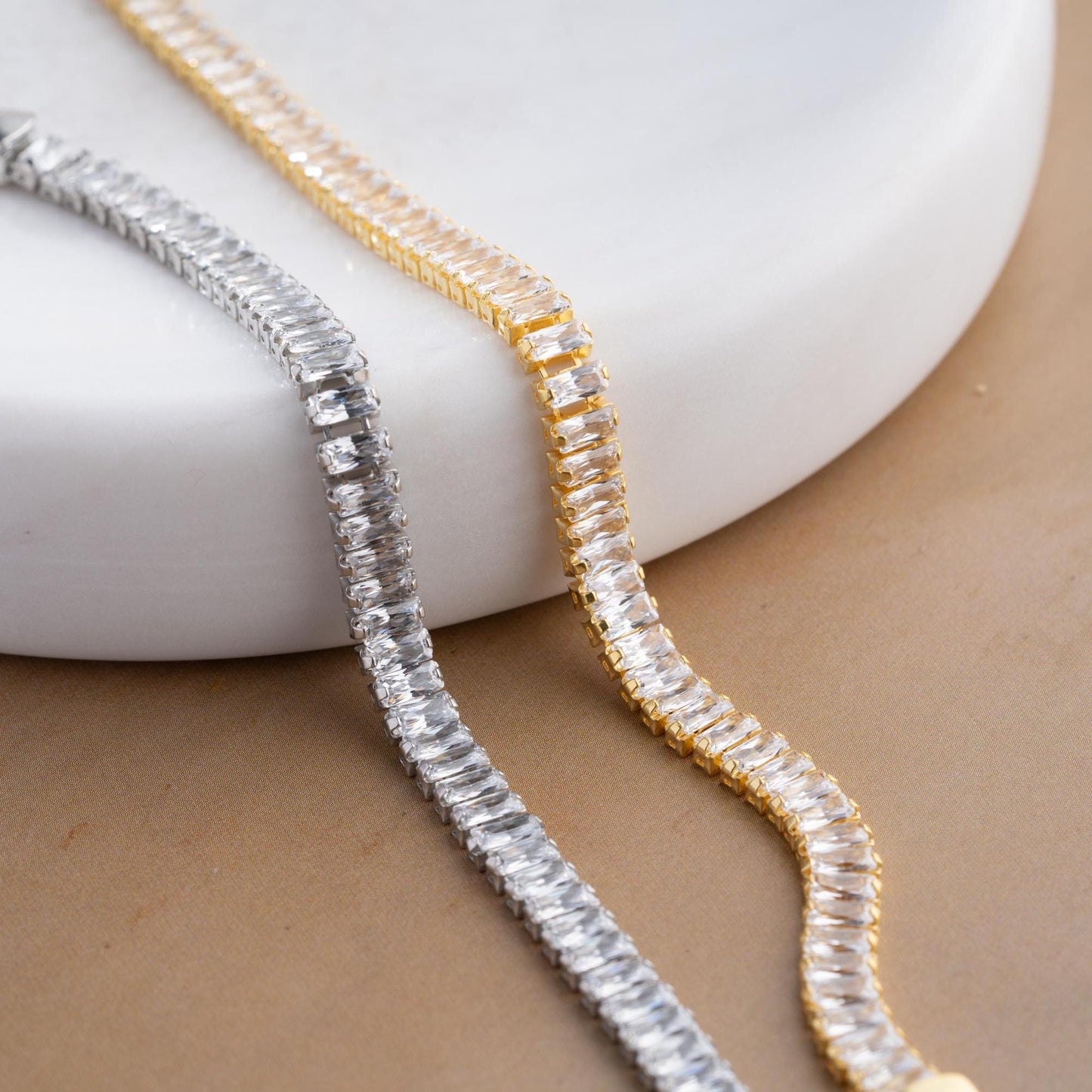 Emerald Cut Zircon Tennis Bracelet - Handmade 925 Sterling Silver Gold Plated - Elegant Jewelry for Women - Gift for Her
