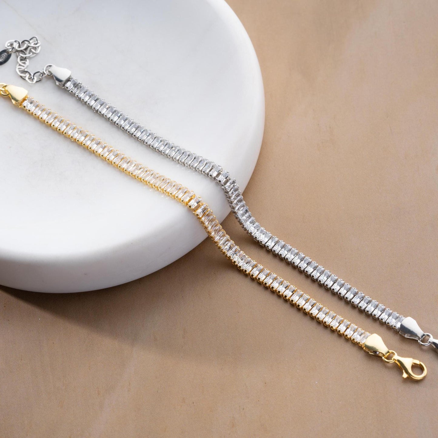 Emerald Cut Zircon Tennis Bracelet - Handmade 925 Sterling Silver Gold Plated - Elegant Jewelry for Women - Gift for Her