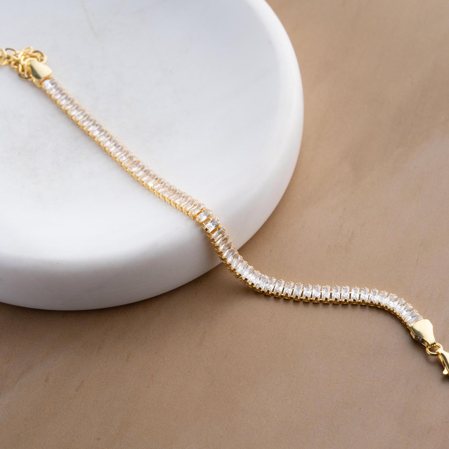Emerald Cut Zircon Tennis Bracelet - Handmade 925 Sterling Silver Gold Plated - Elegant Jewelry for Women - Gift for Her