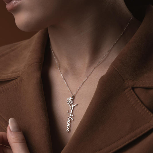 Floral Custom Name Necklace - Handmade 925 Sterling Silver - Personalized Flower Letter Pendant - Minimalist Jewelry Gift for Women Moms