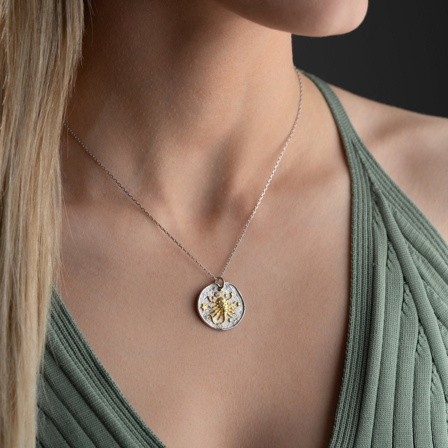 Scorpio Zodiac Sign Necklace - Handmade 925 Sterling Silver - 14K Gold or Oxidized Finish - 12 Horoscope Designs - Gift for Astrology Lovers