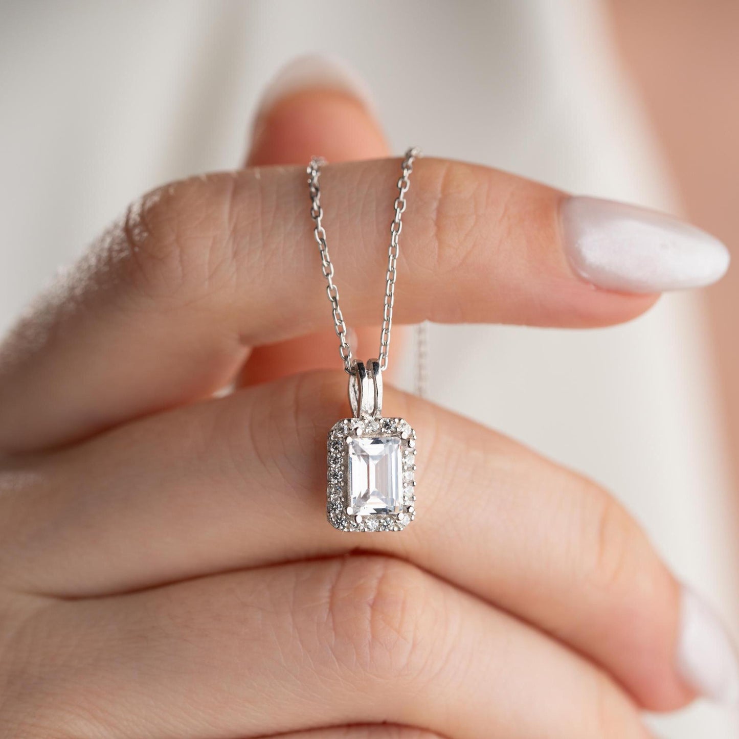 Sophisticated emerald-cut pendant crafted from 925 sterling silver, ideal for Christmas and anniversary gifts.