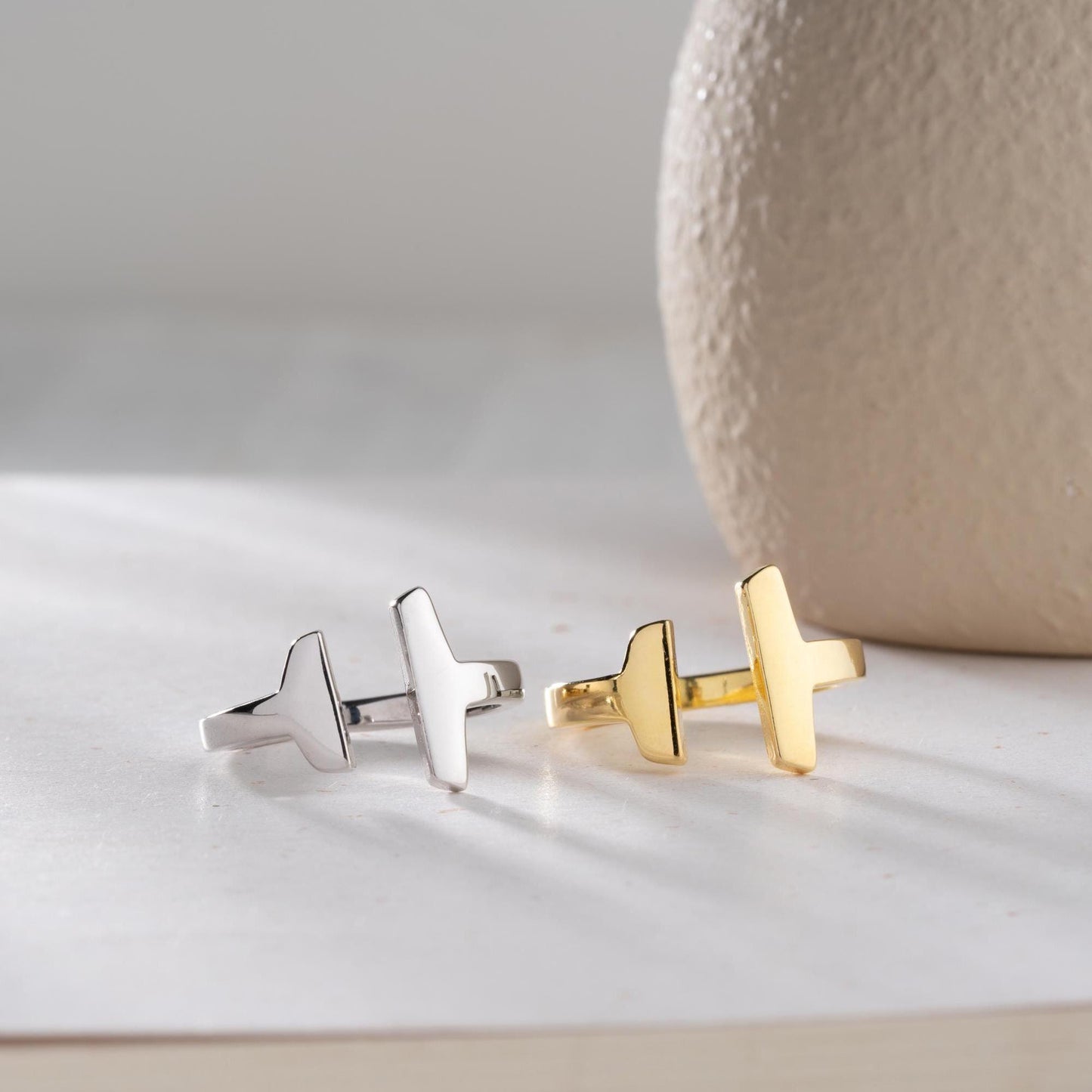 Minimalist T-Bar adjustable open ring, crafted from 925 Sterling Silver with 14K Gold and Rose Gold options. Elegant and perfect for gifting or everyday wear.