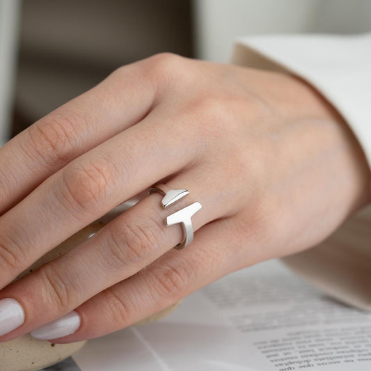 Minimalist T-Bar adjustable open ring, crafted from 925 Sterling Silver with 14K Gold and Rose Gold options. Elegant and perfect for gifting or everyday wear.