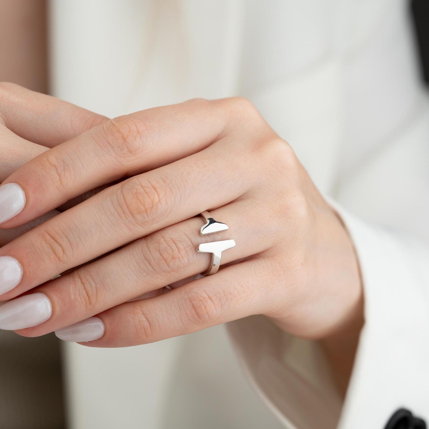 Minimalist T-Bar adjustable open ring, crafted from 925 Sterling Silver with 14K Gold and Rose Gold options. Elegant and perfect for gifting or everyday wear.