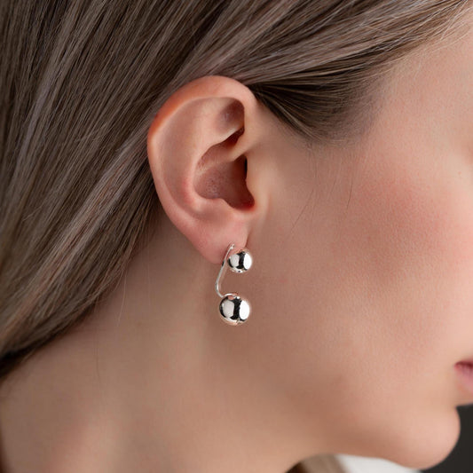 Double ball drop earrings in 925 sterling silver and 14K gold-plated options, perfect for Christmas gifts and timeless elegance.