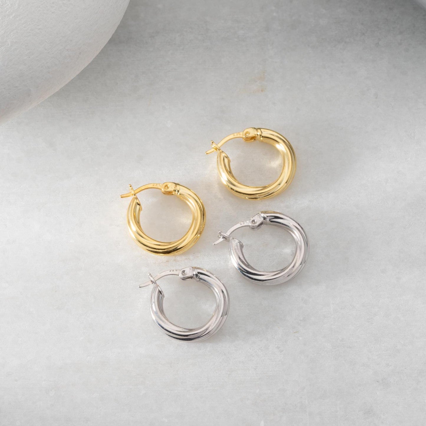 Double-layer hoop earrings crafted in 925 sterling silver and 14K gold-plated options, perfect for Christmas gifts or everyday elegance.