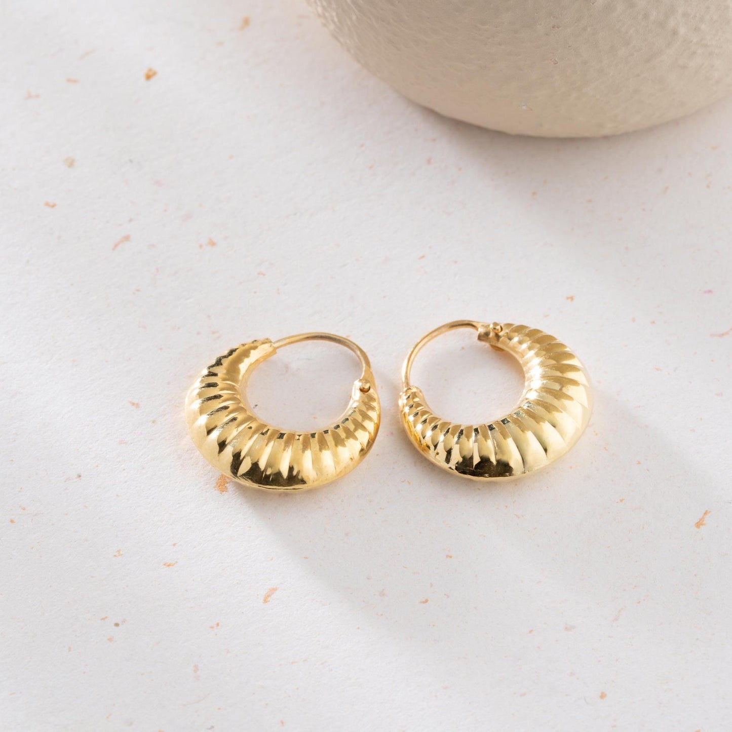 Crescent-shaped hoop earrings crafted from 925 sterling silver with 14K gold-plated options, featuring a textured design, perfect for Christmas gifts.