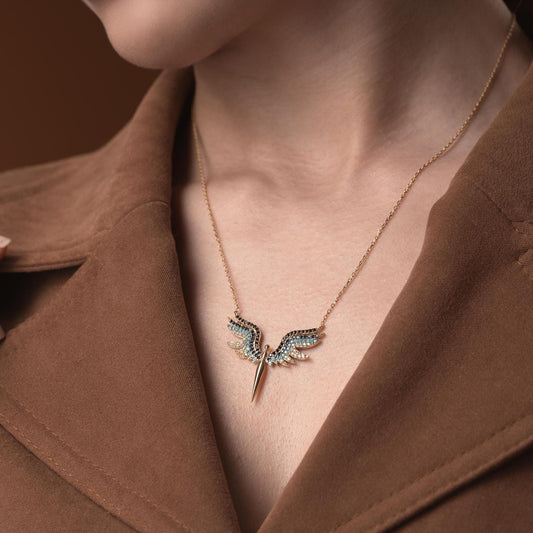 Archangel Michael Necklace with Zircon Stones • 925 Sterling Silver & Gold Plated Handmade Protective Charm Pendant • Spiritual Gift for Her