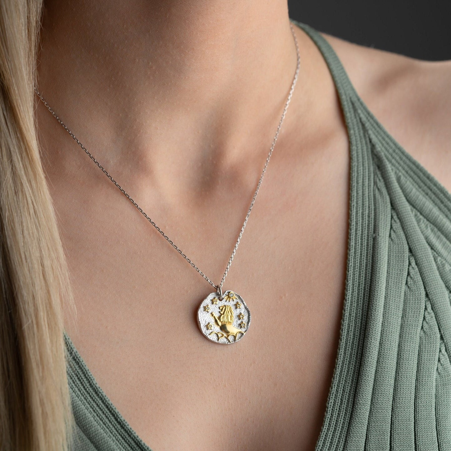 Leo Zodiac Sign Necklace • 925 Sterling Silver • 12 Horoscope Designs • 14K Gold & Oxidized Finish • Unique Thoughtful Gift for Her