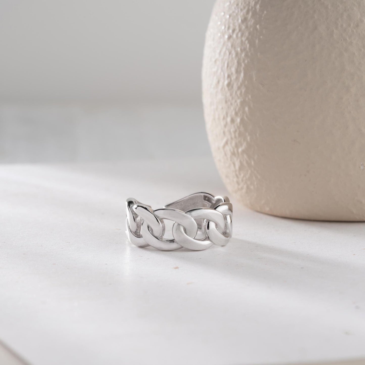 Chunky chain link open ring crafted from 925 sterling silver, available in gold plated and silver finishes. Adjustable design for a perfect fit.
