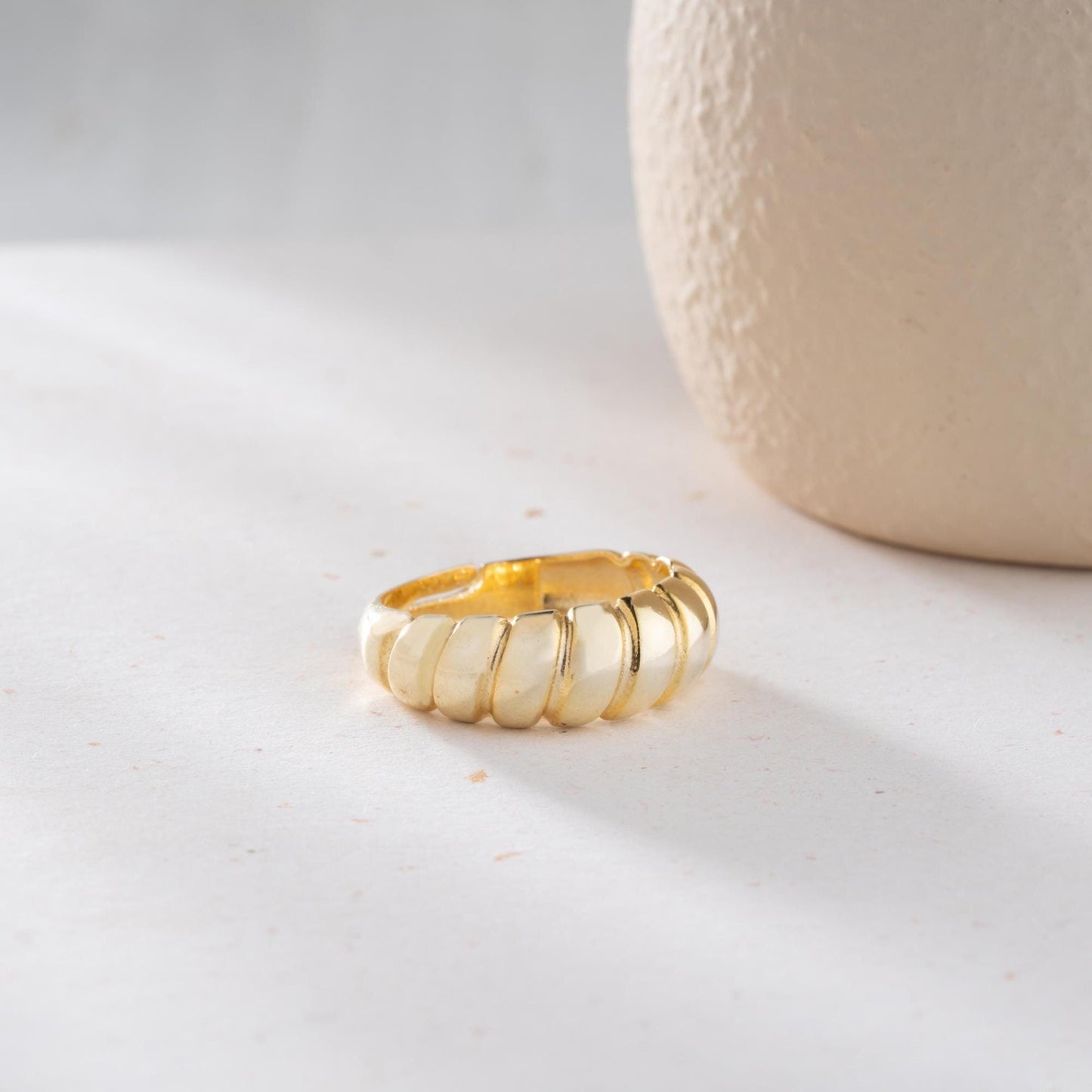 Bold dome adjustable open ring, crafted from 925 Sterling Silver and 14K Gold Plated options. Modern chunky statement ring for women.