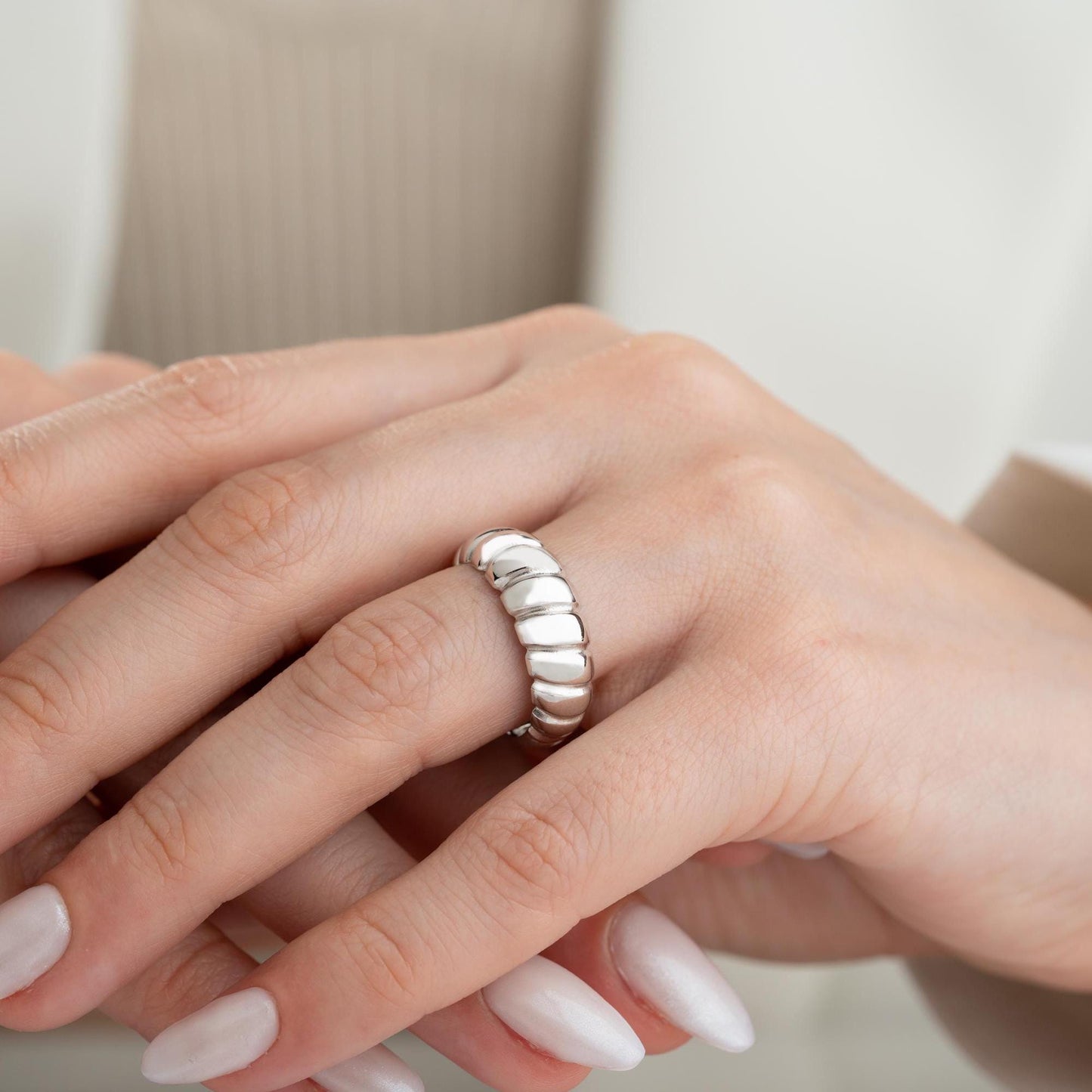 Bold dome adjustable open ring, crafted from 925 Sterling Silver and 14K Gold Plated options. Modern chunky statement ring for women.