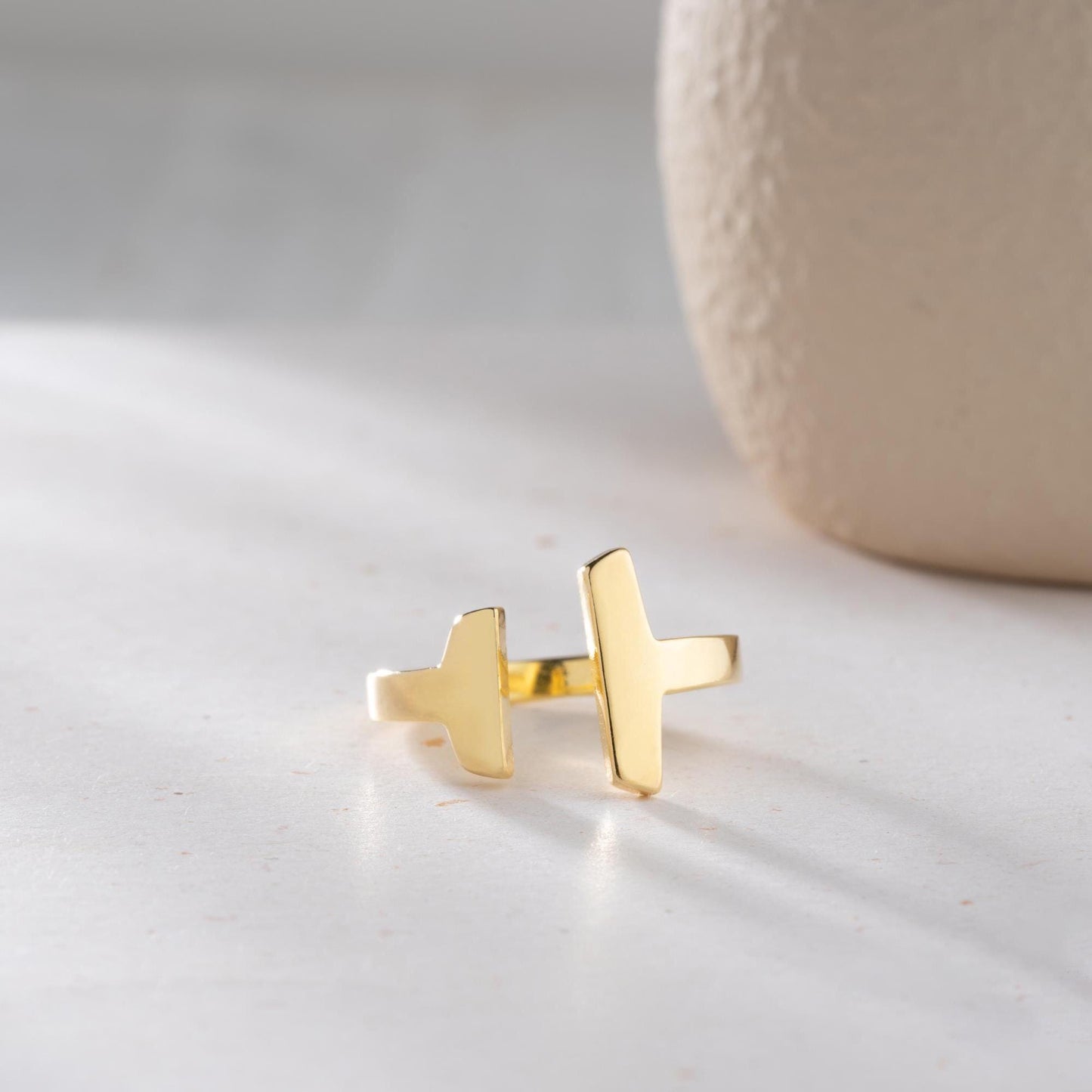Minimalist T-Bar adjustable open ring, crafted from 925 Sterling Silver with 14K Gold and Rose Gold options. Elegant and perfect for gifting or everyday wear.