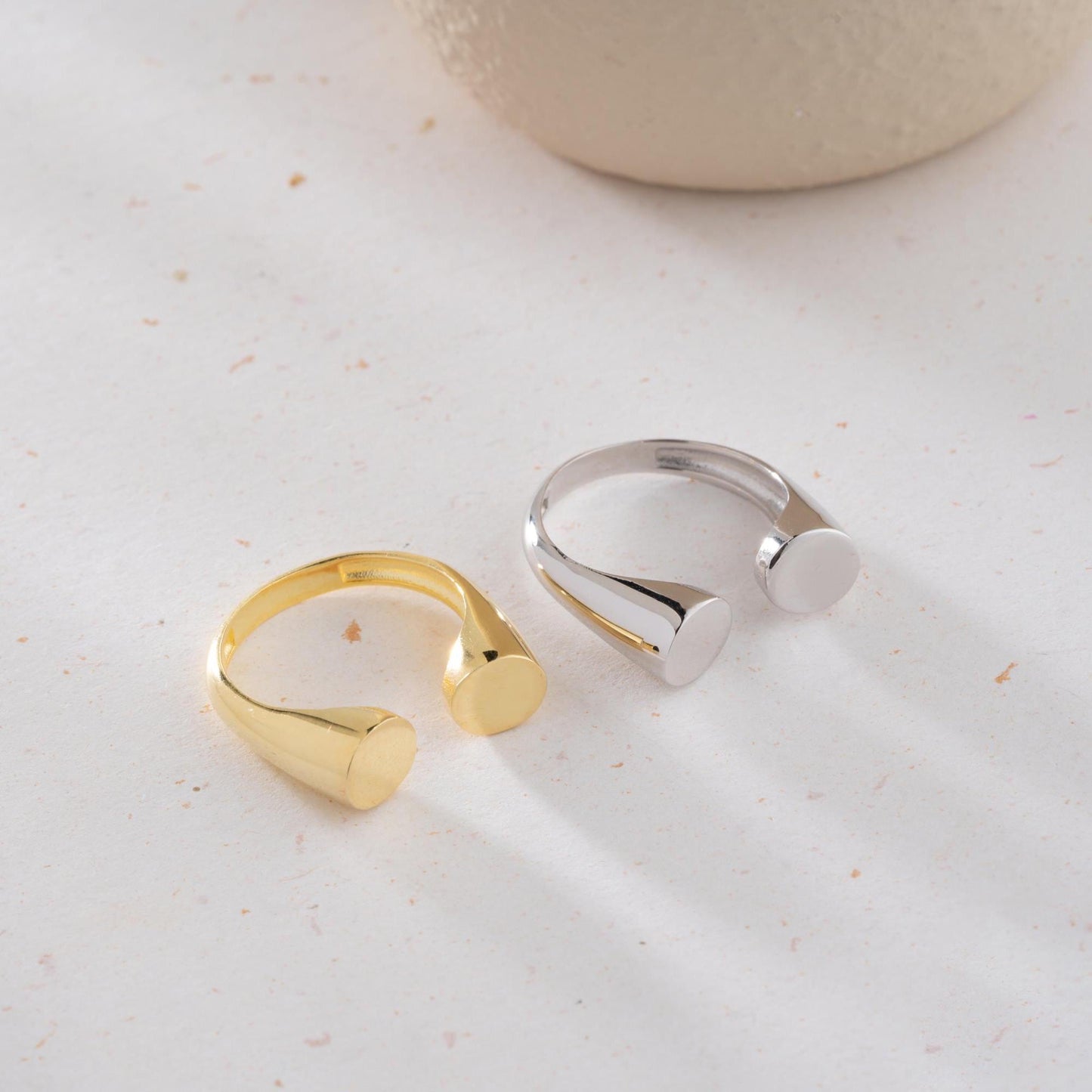 Minimalist open-band ring crafted from 925 Sterling Silver, available with a 14K Gold Plated option. A sleek and bold adjustable ring, ideal for gifting and daily wear.