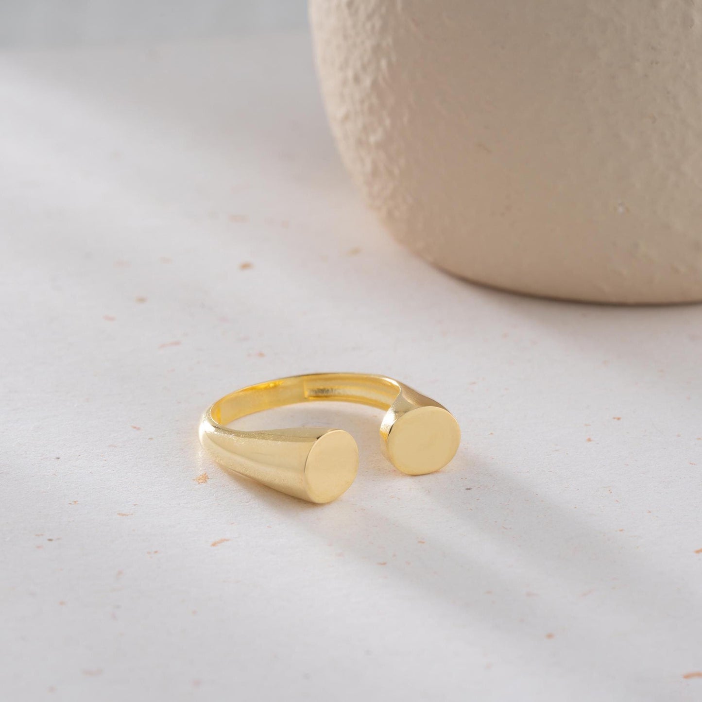 Minimalist open-band ring crafted from 925 Sterling Silver, available with a 14K Gold Plated option. A sleek and bold adjustable ring, ideal for gifting and daily wear.