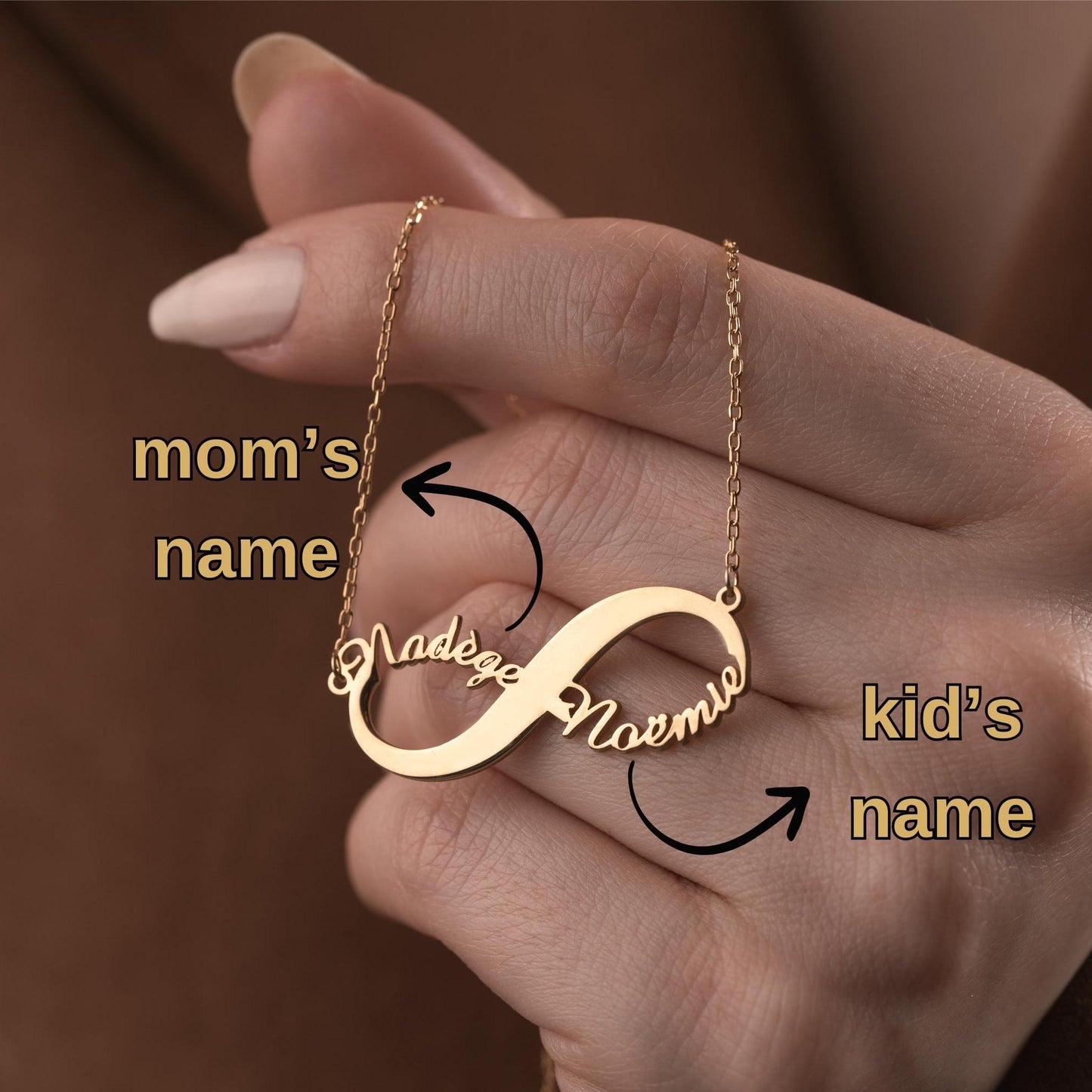 Personalized Mom Necklace • Infinity Name Pendant • Perfect Mother’s Day Gift • 14K Gold Plated • Handcrafted Custom Gift for Mom & Grandma