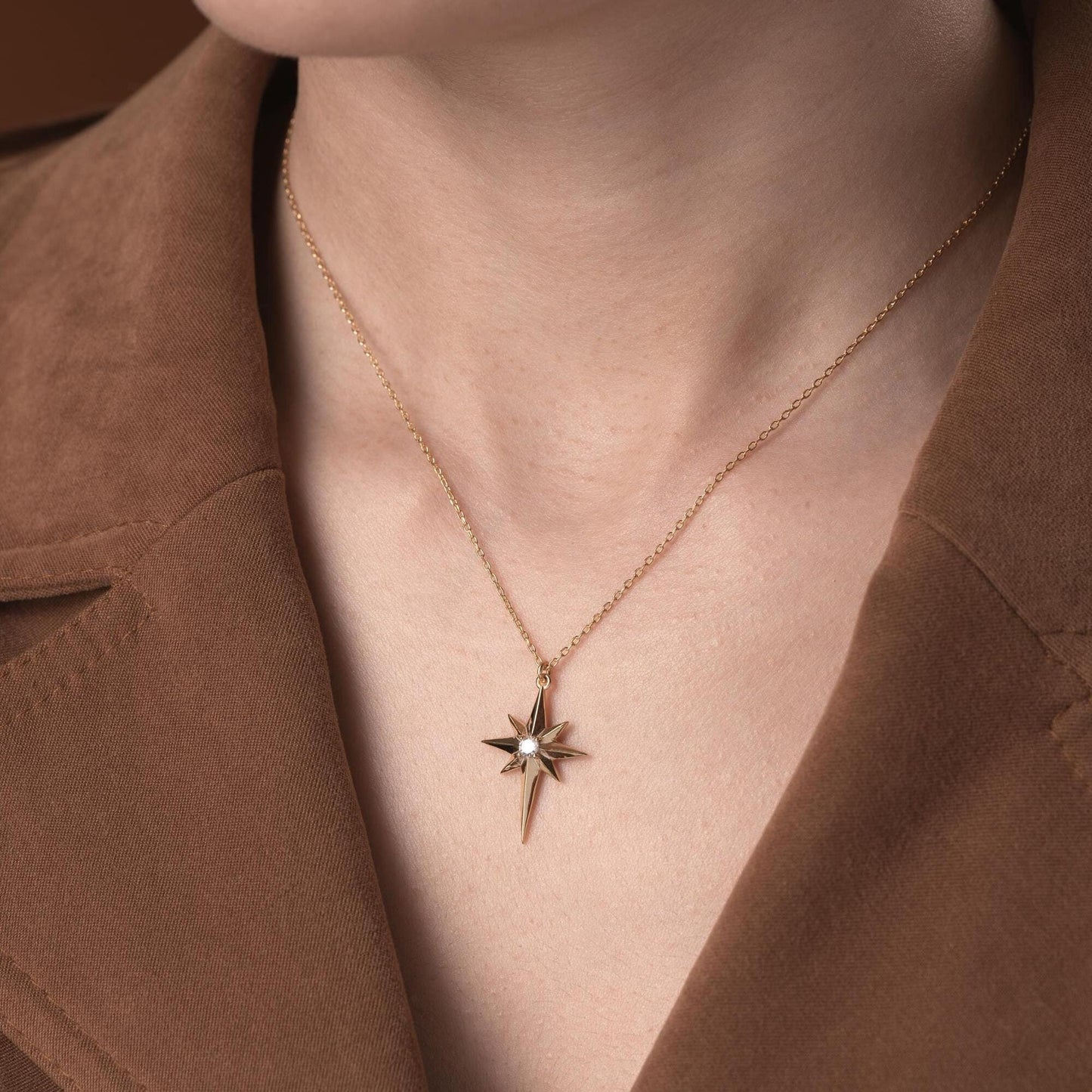 Silver North Star Necklace with Zircon Stone Embellishments