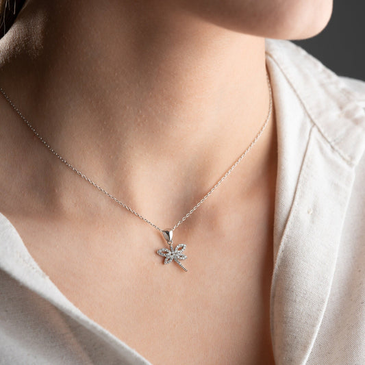 Dragonfly Necklace • 925 Sterling Silver • 14K Gold Plated • Zirconia Charm Pendant • Adjustable Chain Jewelry • Gift for Women & Girls