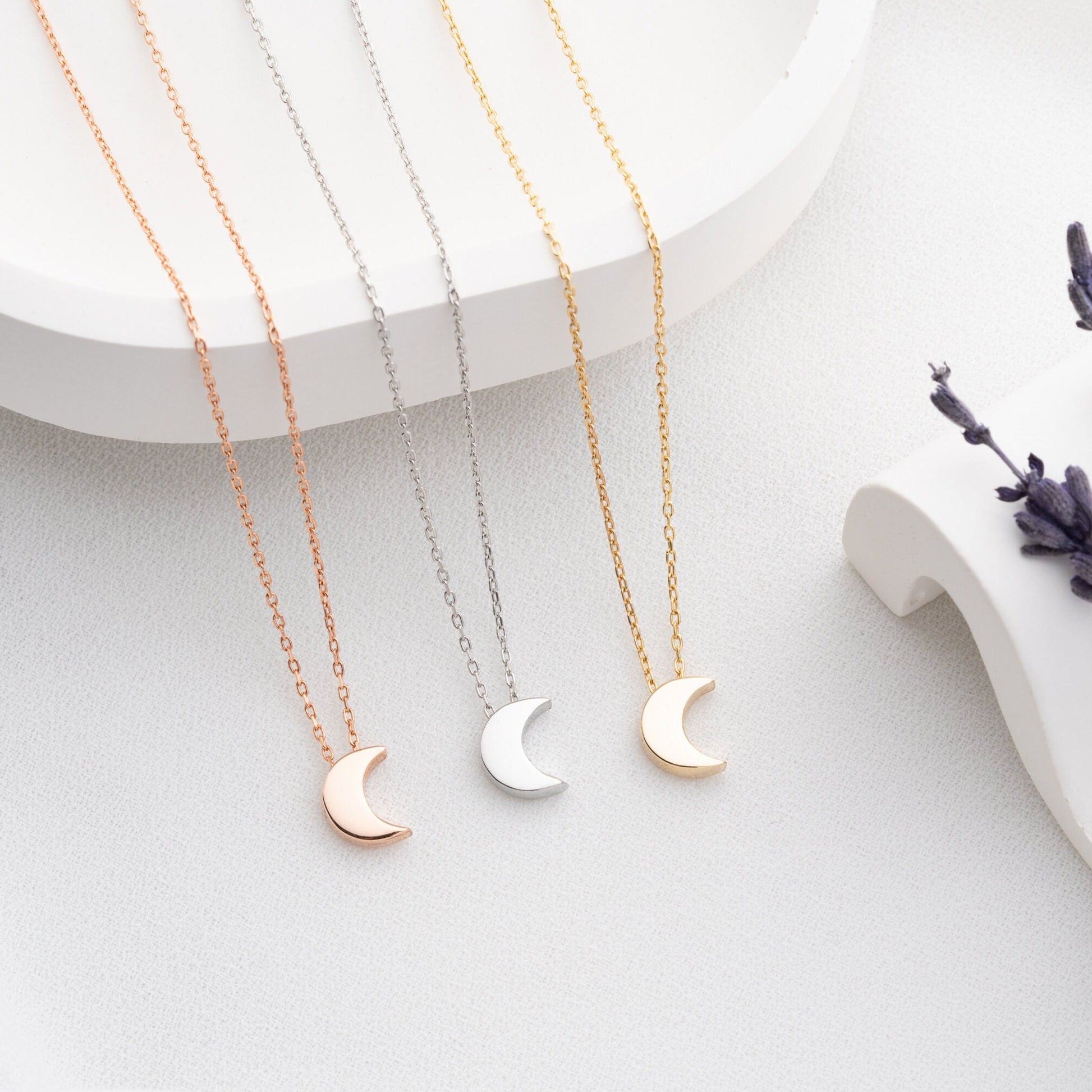 Crescent Moon Necklace • 925 Sterling Silver Pendant • Minimalist Jewelry for Women • Dainty Gift • Lunar Charm Necklace