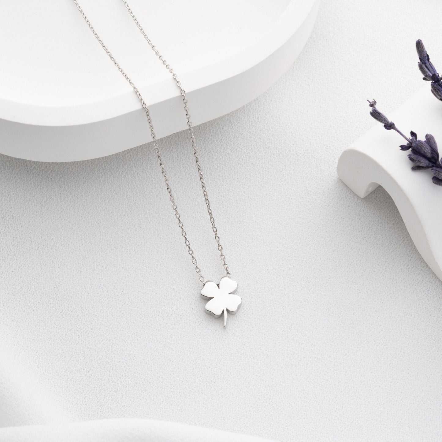 Elegant 925 Sterling Silver Four-Leaf Clover Necklace on a white background