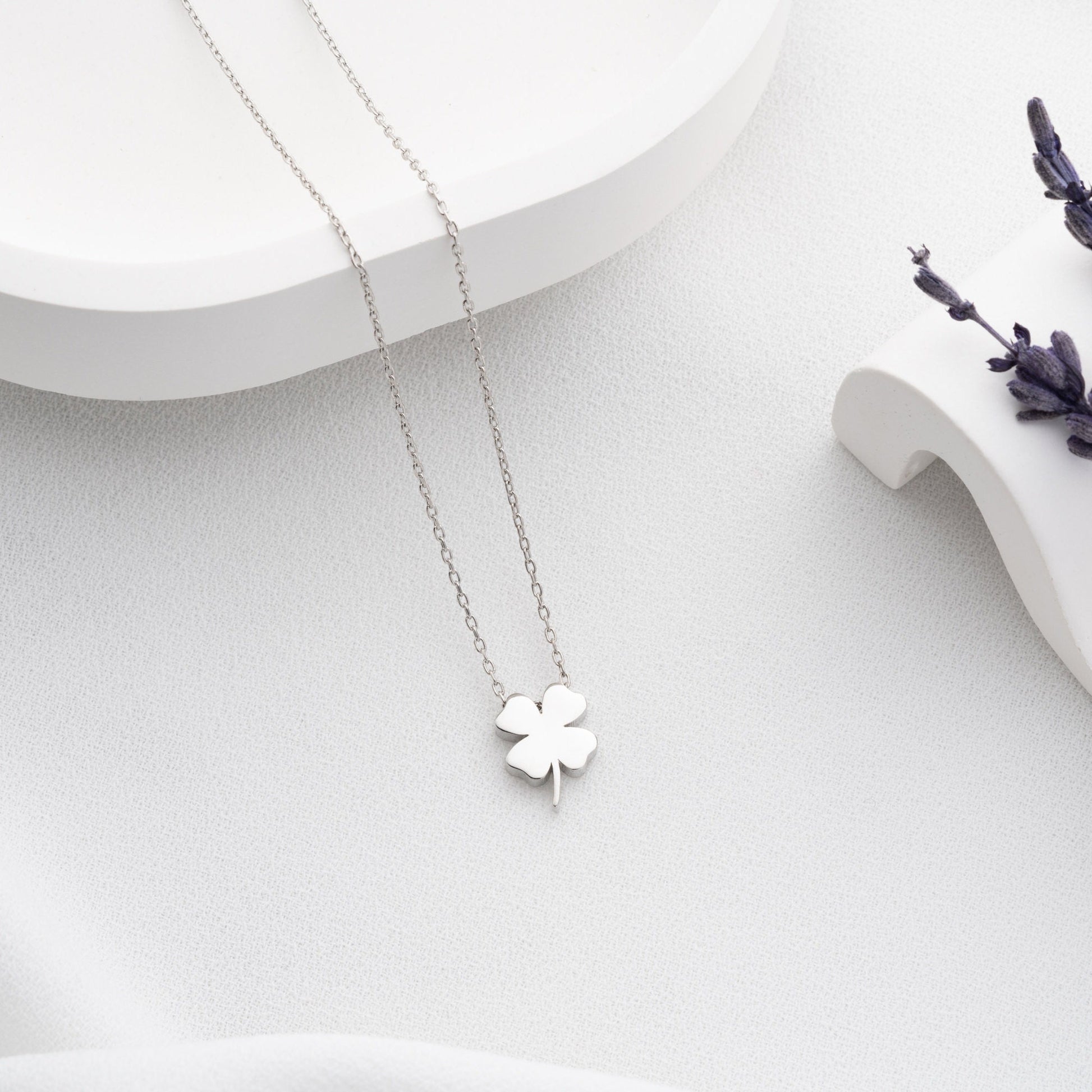 Elegant 925 Sterling Silver Four-Leaf Clover Necklace on a white background