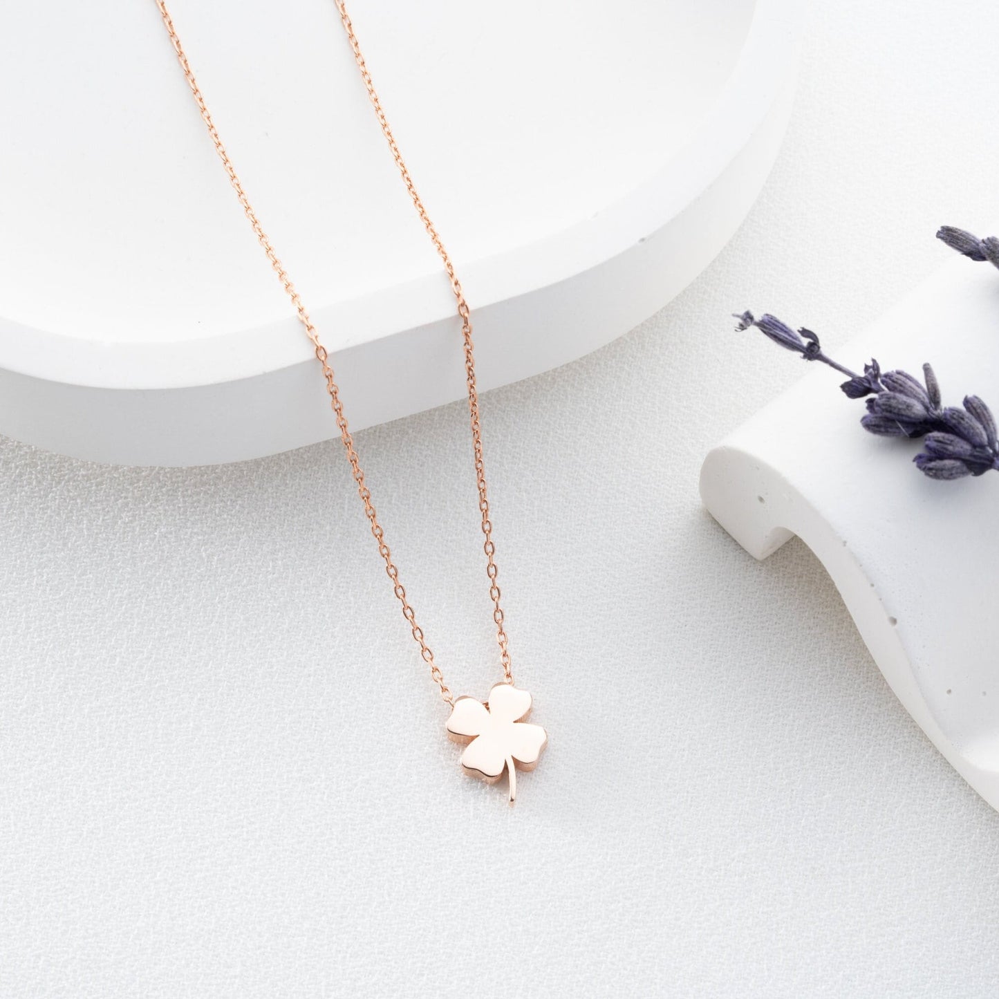 Elegant 925 Sterling Silver Four-Leaf Clover Necklace on a white background
