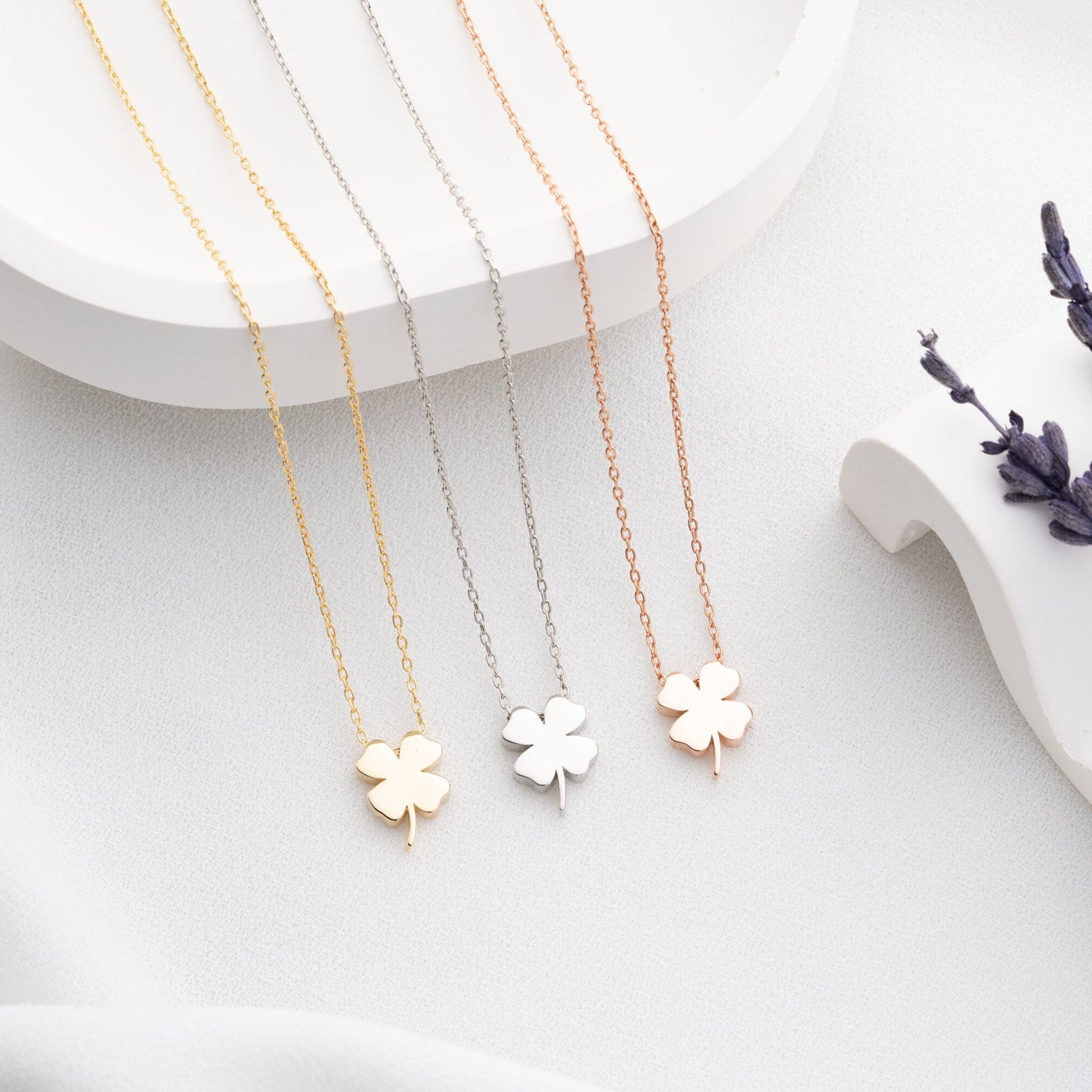 Elegant 925 Sterling Silver Four-Leaf Clover Necklace on a white background