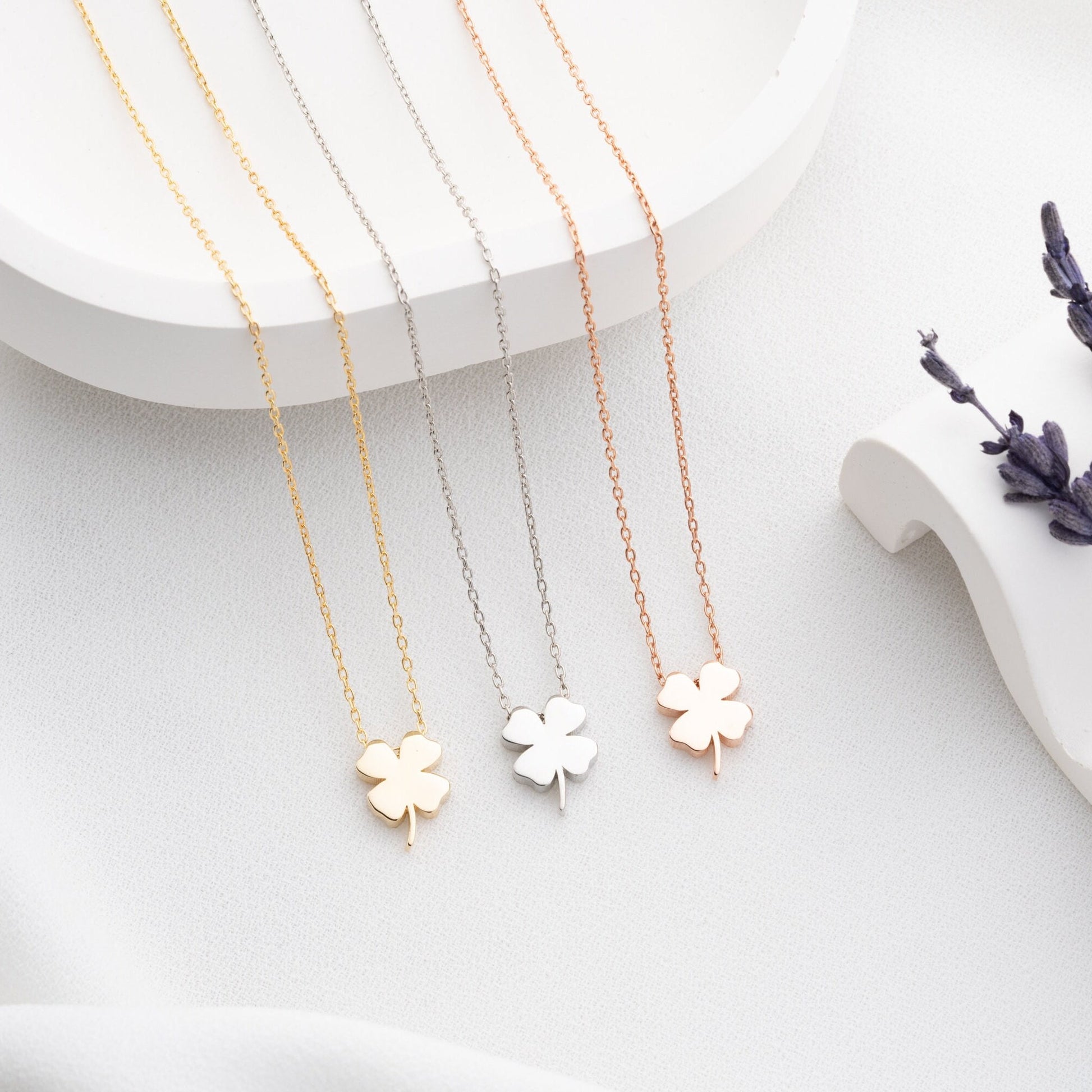 Elegant 925 Sterling Silver Four-Leaf Clover Necklace on a white background