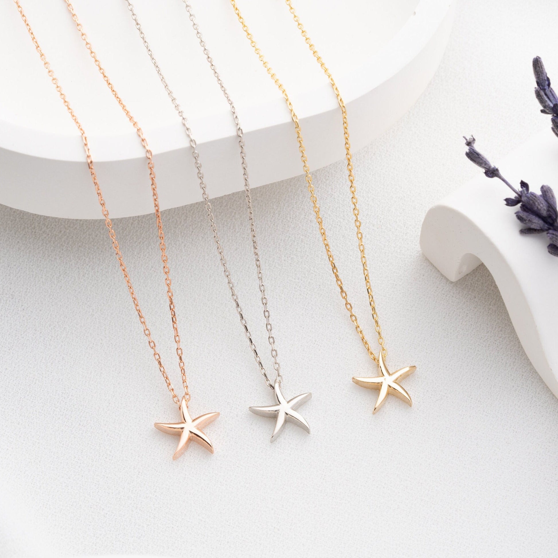 Starfish Necklace - 925 Sterling Silver Gold Plated - Minimalist Beach Jewelry - Ocean Inspired Nautical Pendant - Unique Gift for Her
