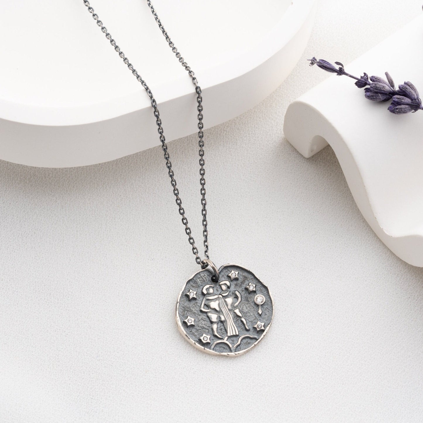 Gemini Zodiac Sign Necklace - Handmade 925 Sterling Silver - 14K Gold or Oxidized Finish - 12 Horoscope Designs - Gift for Astrology Lovers