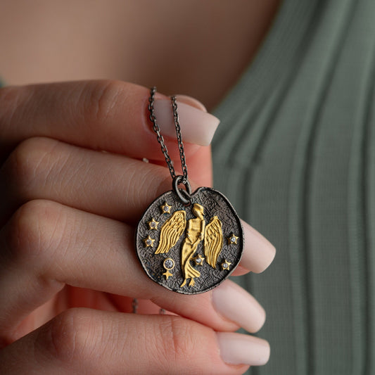 Virgo Zodiac Necklace - Handmade 925 Sterling Silver - 14K Gold or Oxidized Finish - Horoscope Jewelry - Gift for Her