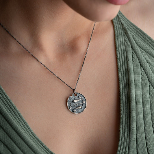 Pisces Zodiac Necklace • 925 Sterling Silver & Gold Plated • Vintage Coin Pendant • Celestial Astrology Jewelry • Horoscope Gift for Her