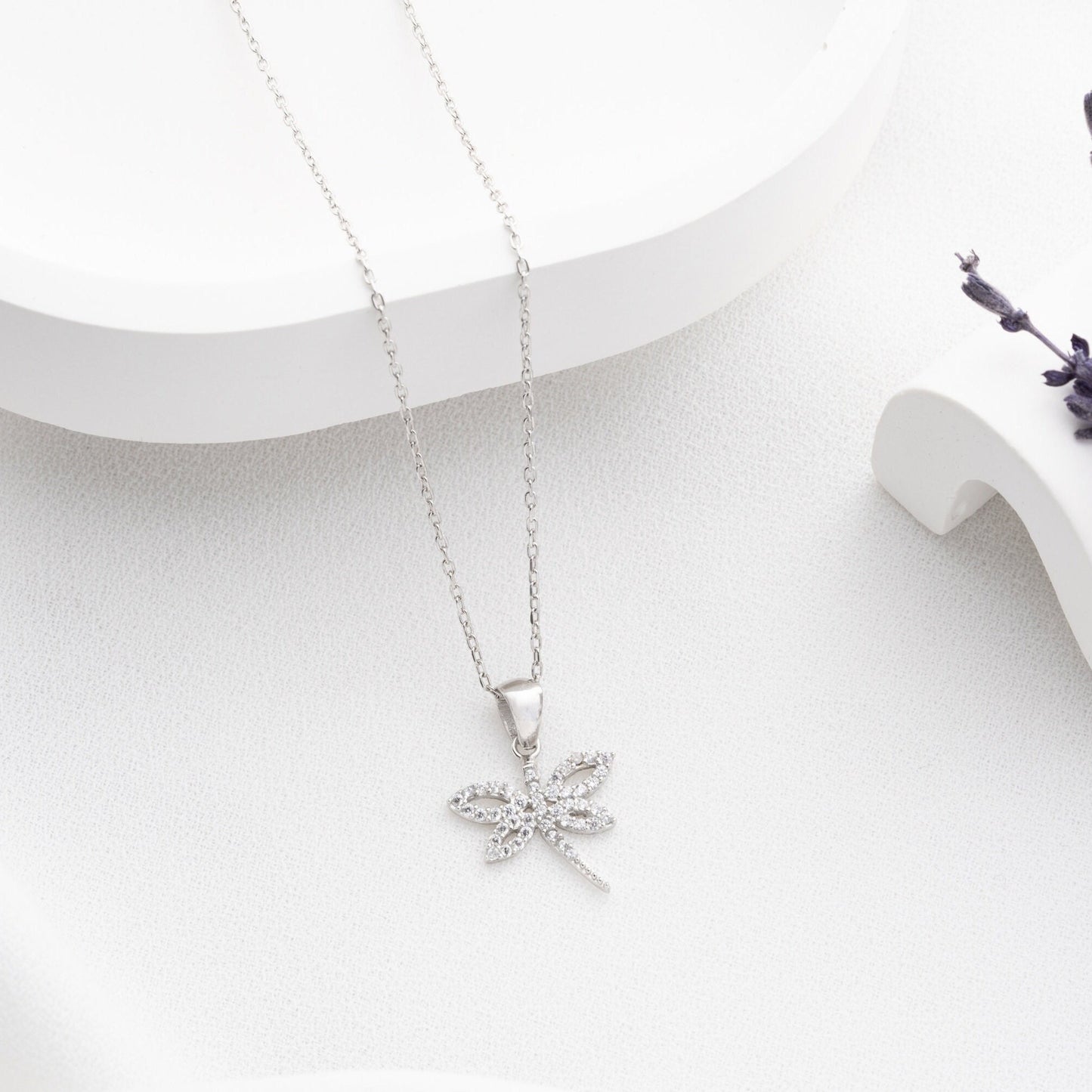 Dragonfly Necklace • 925 Sterling Silver • 14K Gold Plated • Zirconia Charm Pendant • Adjustable Chain Jewelry • Gift for Women & Girls