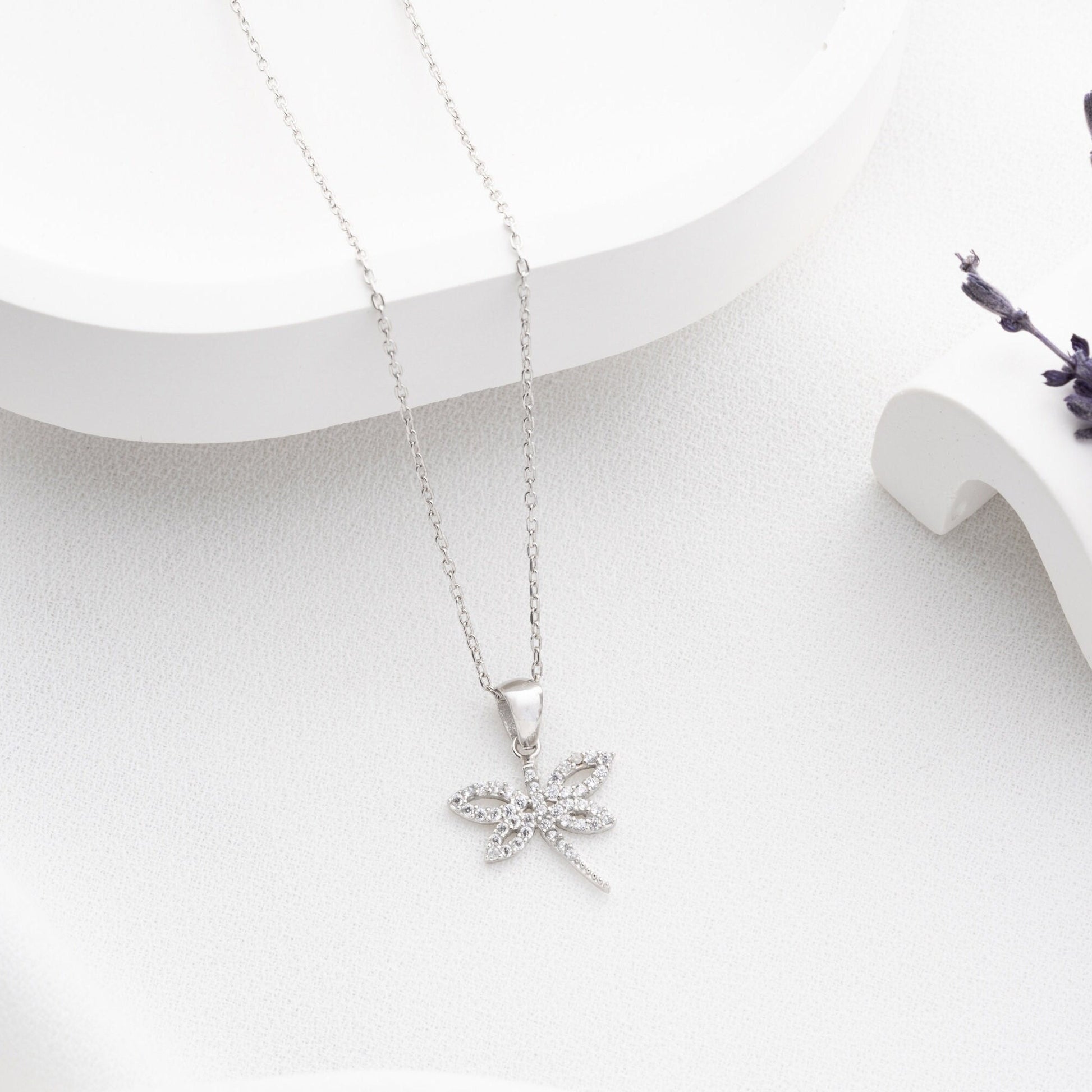 Dragonfly Necklace • 925 Sterling Silver • 14K Gold Plated • Zirconia Charm Pendant • Adjustable Chain Jewelry • Gift for Women & Girls