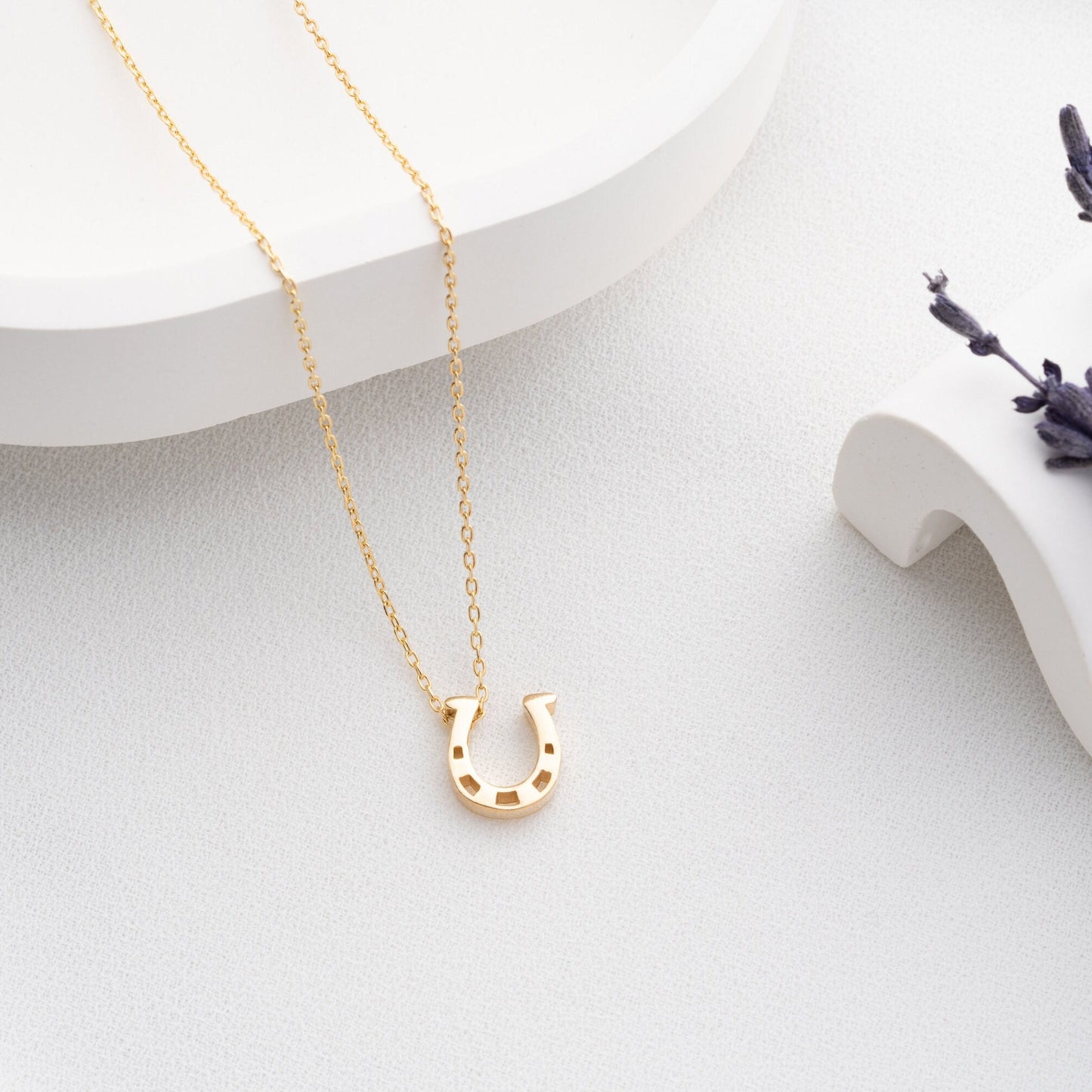 925 Sterling Silver Necklace adorned with zircon stones and featuring a horseshoe symbol, available in multiple colors and lengths.