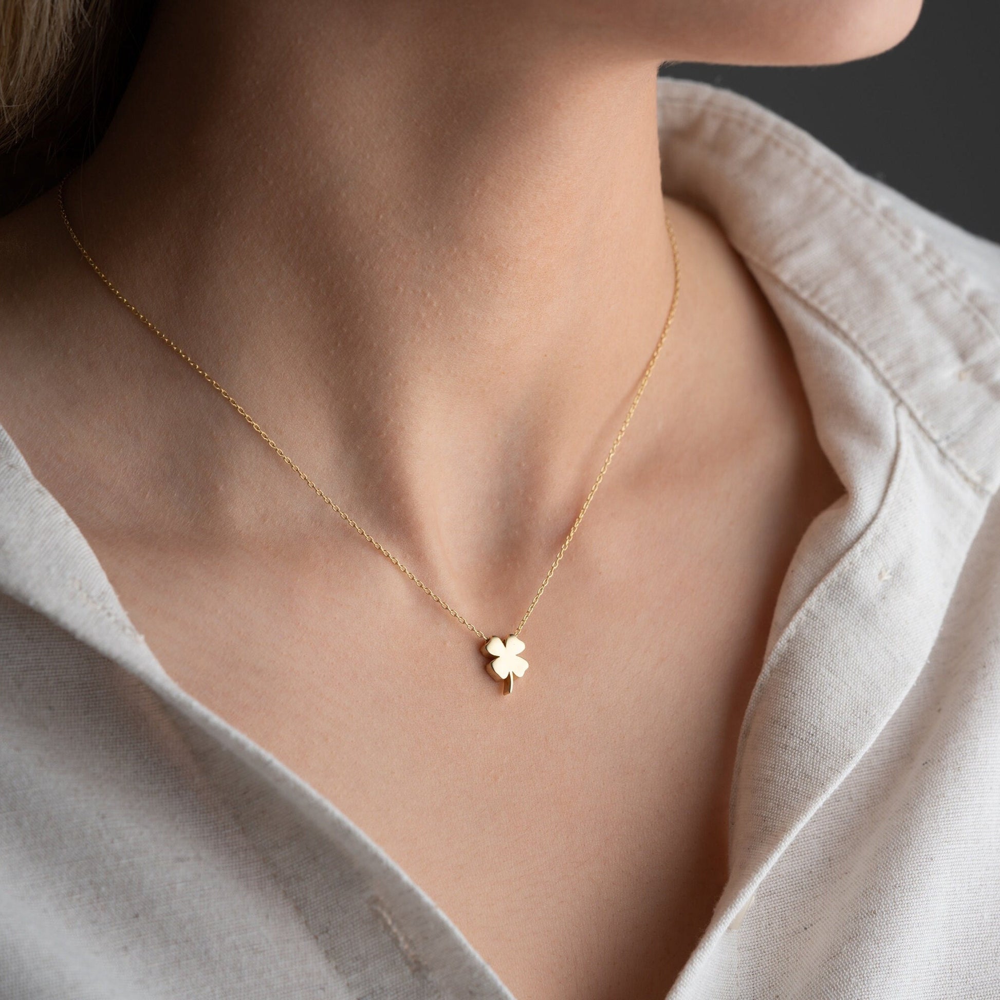 Elegant 925 Sterling Silver Four-Leaf Clover Necklace on a white background