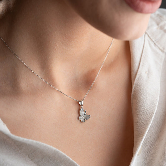 Butterfly Pendant Necklace - 925 Sterling Silver - Dainty CZ Charm - Nature Inspired Jewelry Gift - Elegant Necklace for Her
