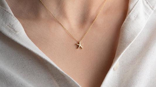 Starfish Necklace - 925 Sterling Silver Gold Plated - Minimalist Beach Jewelry - Ocean Inspired Nautical Pendant - Unique Gift for Her