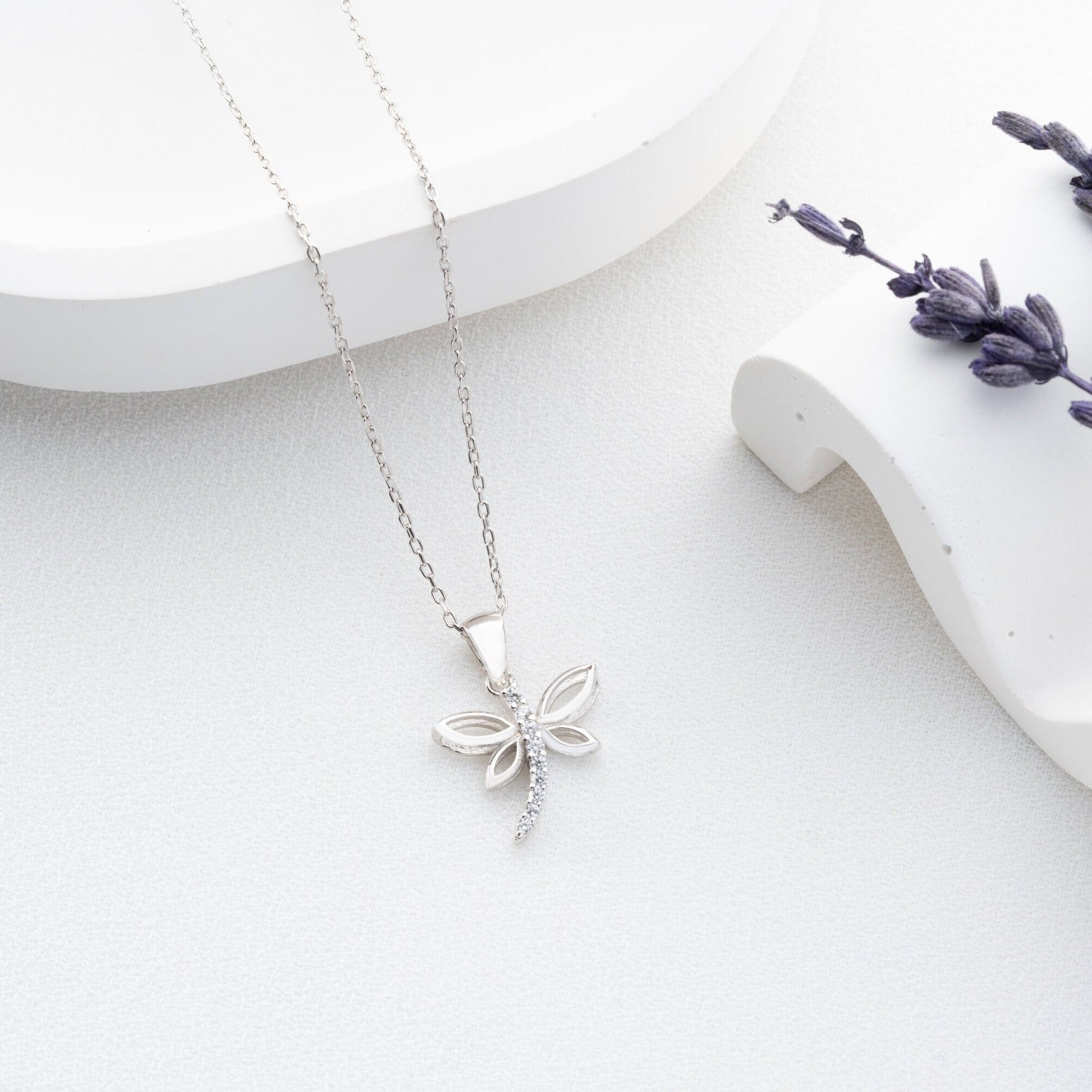 Dragonfly Necklace • 925 Sterling Silver • Gold Plated • Zirconia Insect Pendant • Nature Inspired Jewelry • Gift for Women & Girls
