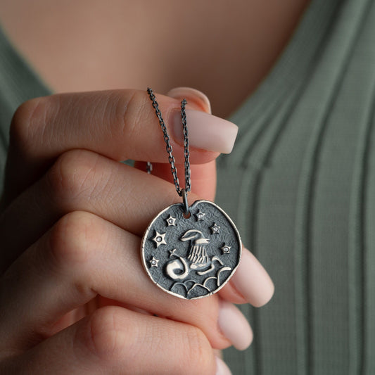 Capricorn Zodiac Necklace • 925 Sterling Silver & Gold Plated • Coin Medallion Pendant • Astrology Celestial Jewelry • Gift for Her