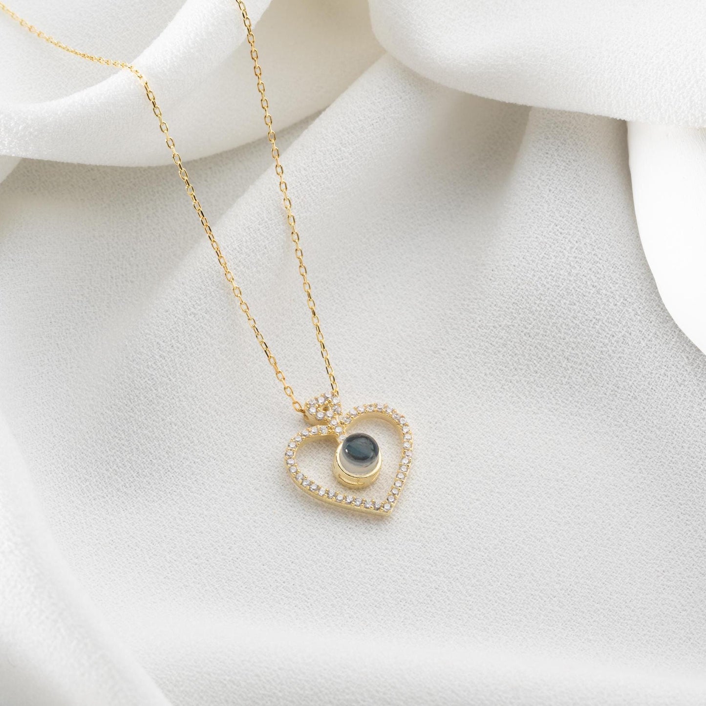 Projection Heart Necklace - 100 Languages I Love You Jewelry - Handmade 925 Sterling Silver Gold Plated - Romantic Light Gift for Her