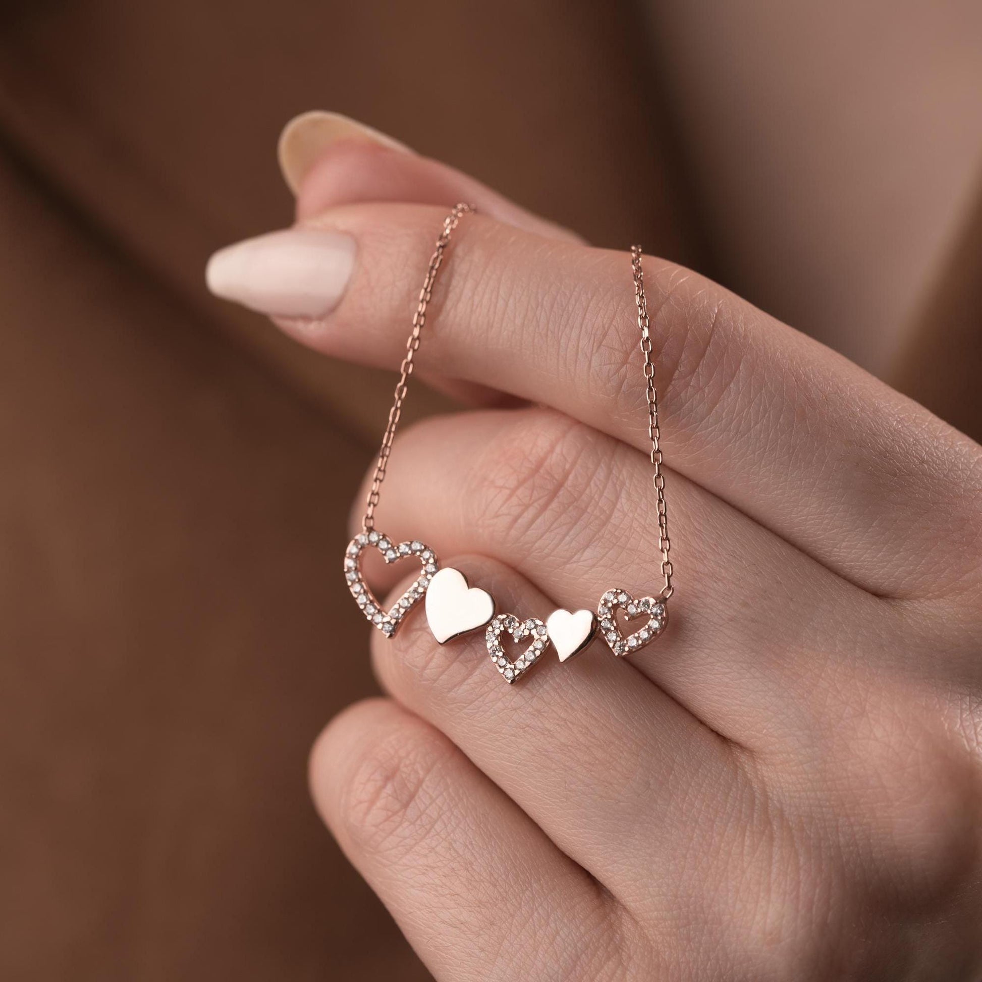 Five Hearts Necklace • 925 Sterling Silver Pendant • Romantic Jewelry for Women • Anniversary Gift • Minimalist Heart Chain