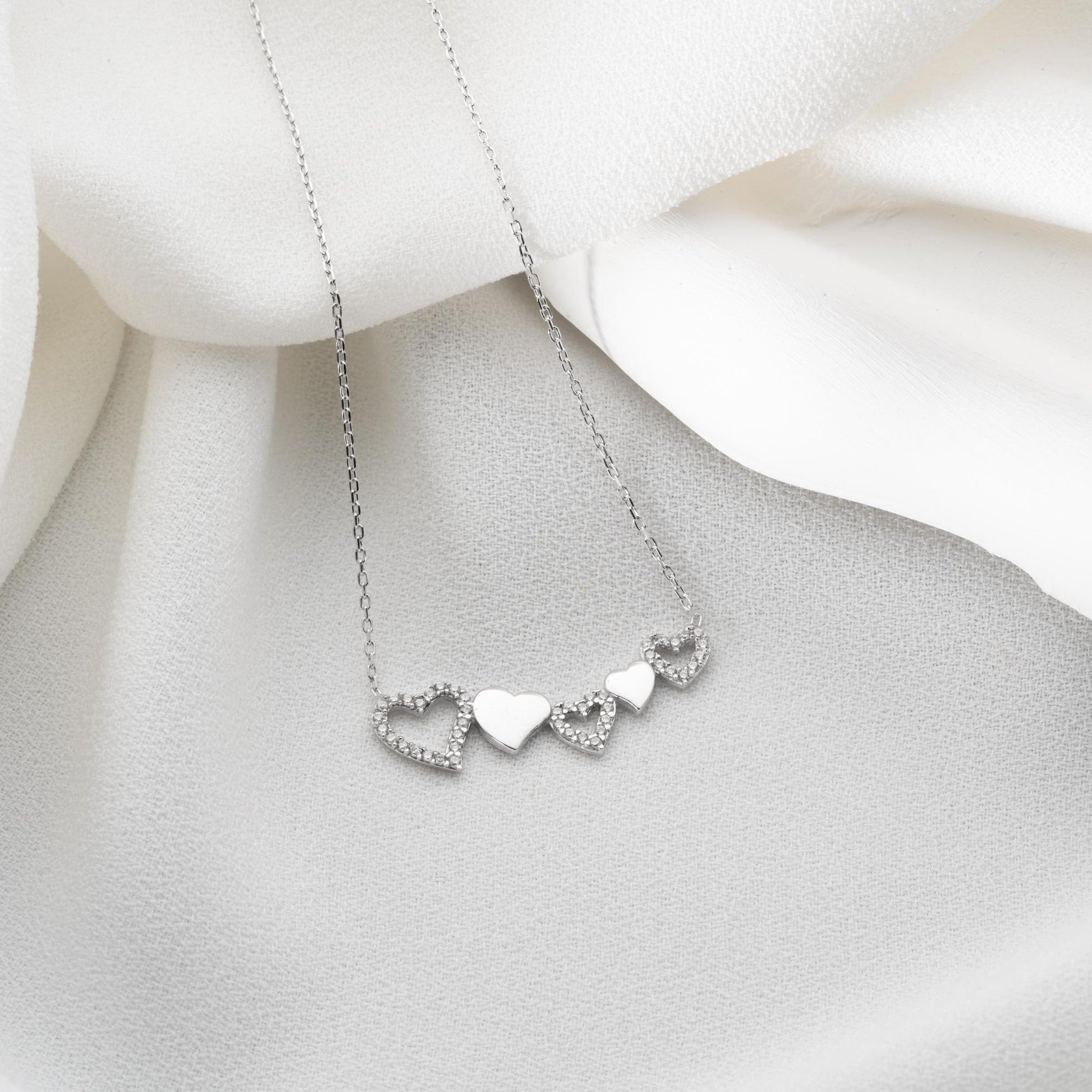 Five Hearts Necklace • 925 Sterling Silver Pendant • Romantic Jewelry for Women • Anniversary Gift • Minimalist Heart Chain