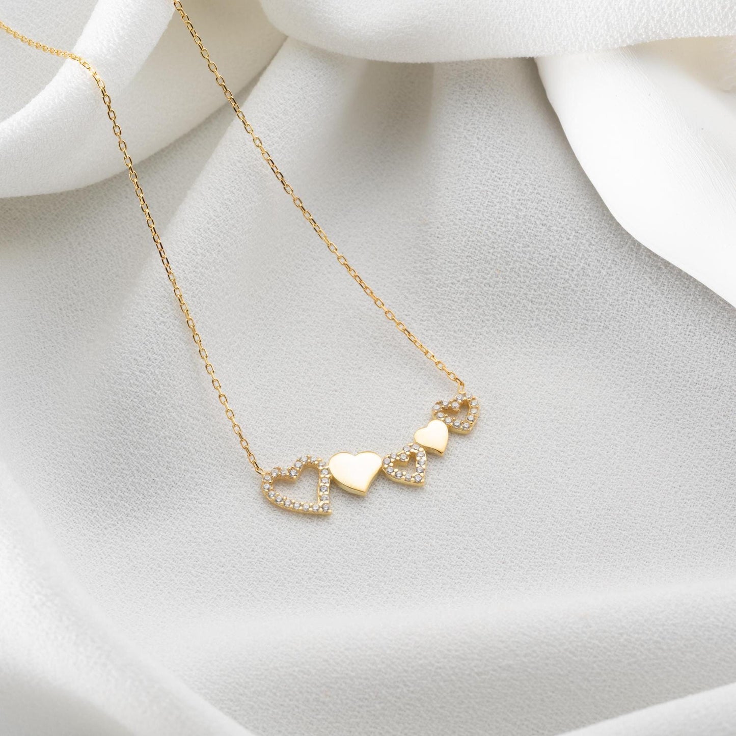 Five Hearts Necklace • 925 Sterling Silver Pendant • Romantic Jewelry for Women • Anniversary Gift • Minimalist Heart Chain