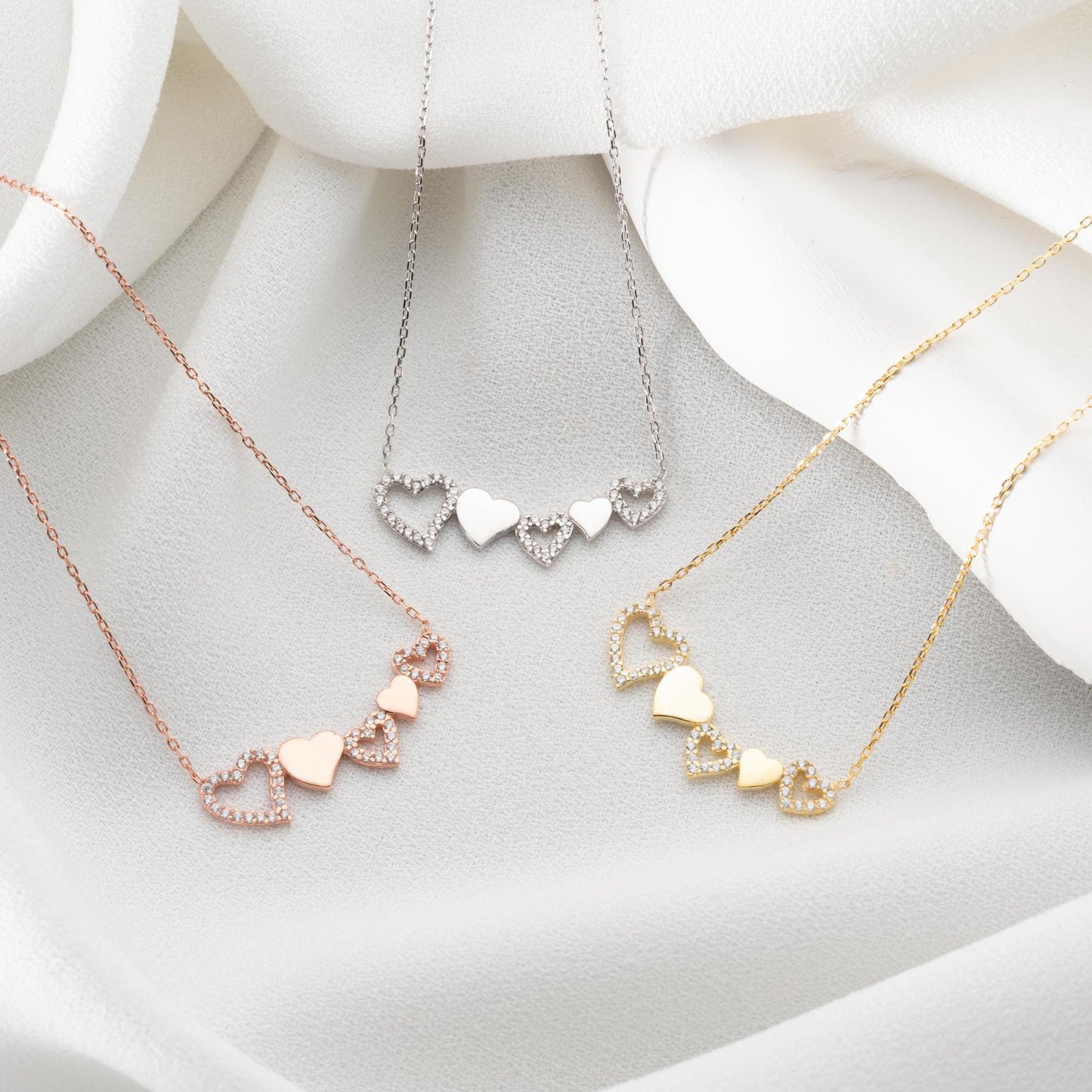 Five Hearts Necklace • 925 Sterling Silver Pendant • Romantic Jewelry for Women • Anniversary Gift • Minimalist Heart Chain